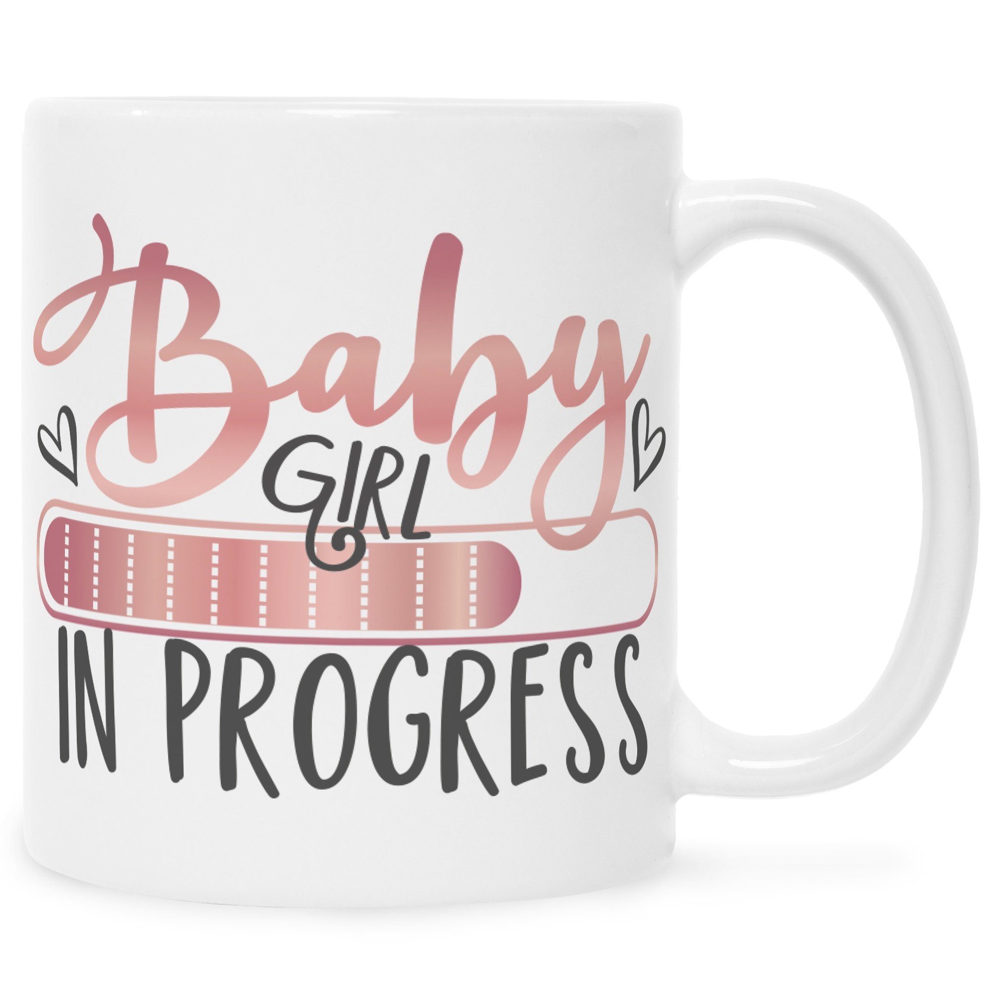 GRAVURZEILE Tasse Bedruckte Tasse mit Spruch - Baby in Progress, Keramik, Witziges Design zur Schwangerschaftsankündigung Girl Weiß