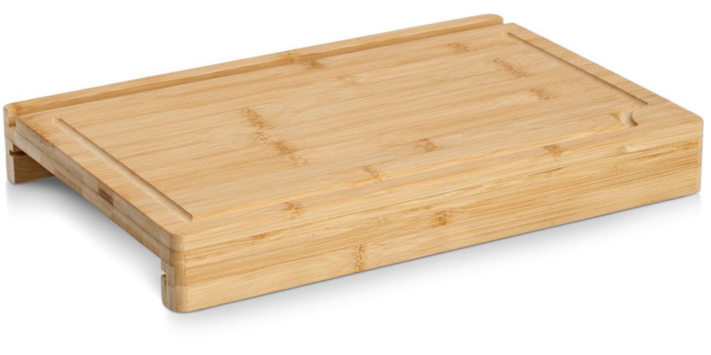Zeller Present Schneidebrett mit Tablet-Halter, Bambus, Kunststoff, mit herausnehmbarem Auffangbehälter