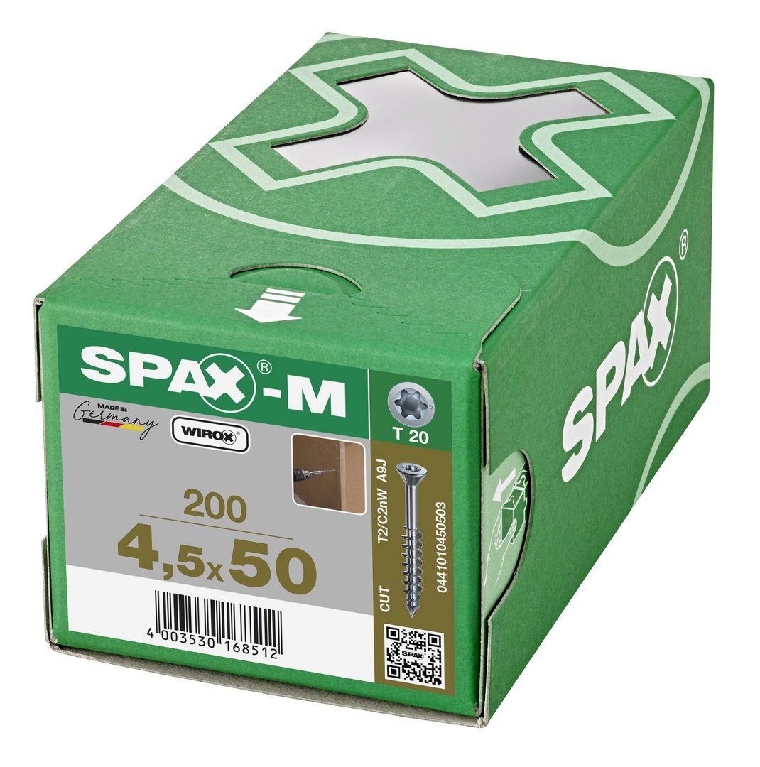 mm 200 (Stahl Spanplattenschraube verzinkt, weiß 4,5x50 SPAX-M, SPAX St),