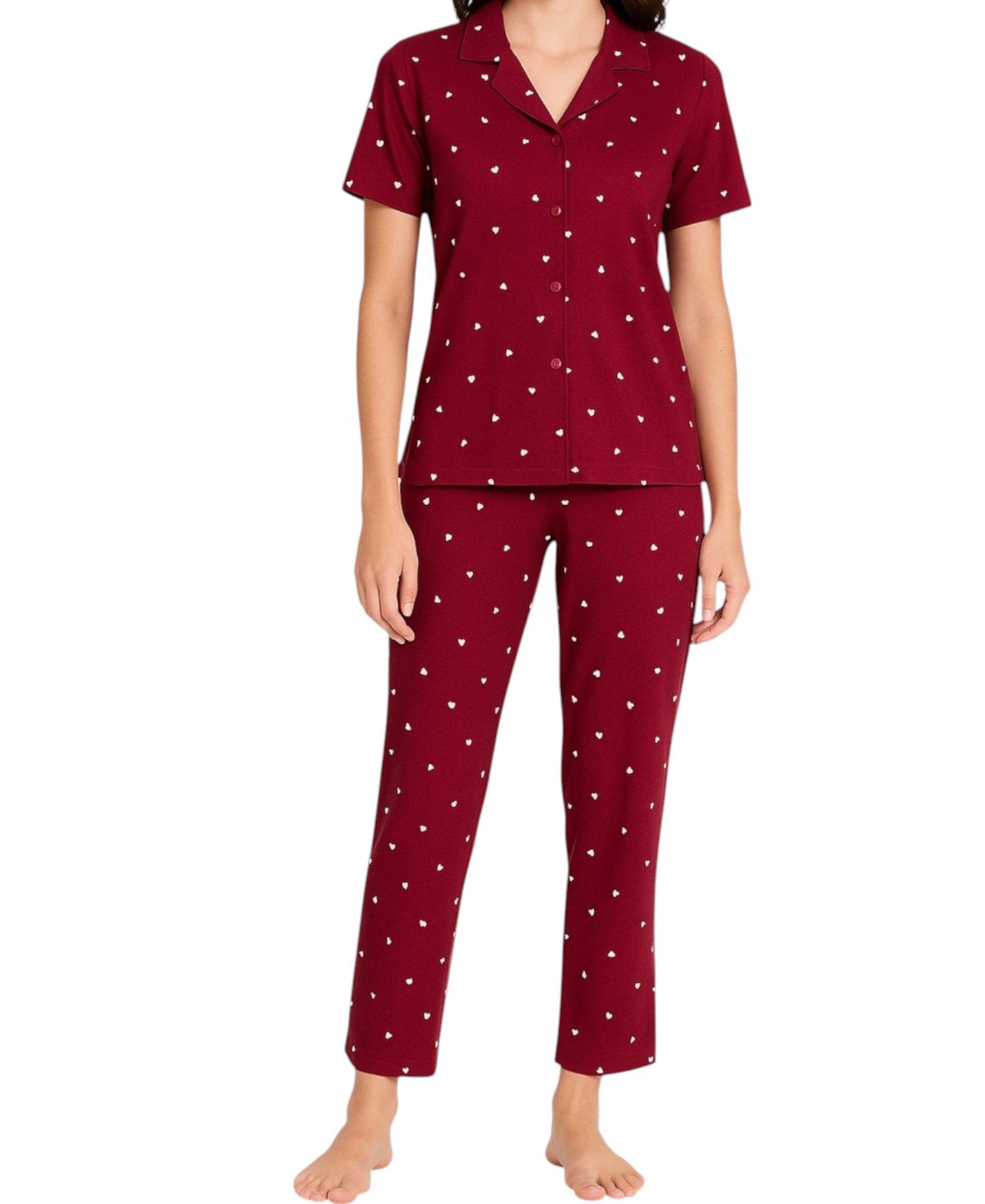 fashionshowcase Pyjama Damen Hausanzug Langarm-Schlafanzug Bordeauxrot günstig online kaufen