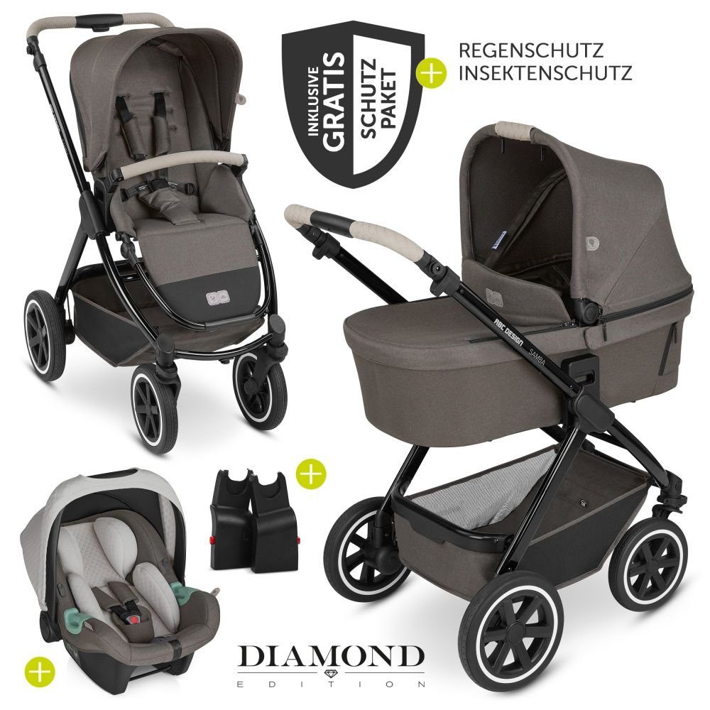 ABC Design Kombi-Kinderwagen Samba - 3in1 Set - Diamond Edition - Herb,  (9-tlg), Kinderwagen Buggy mit Babywanne, Babyschale, Sportsitz, Regenschutz