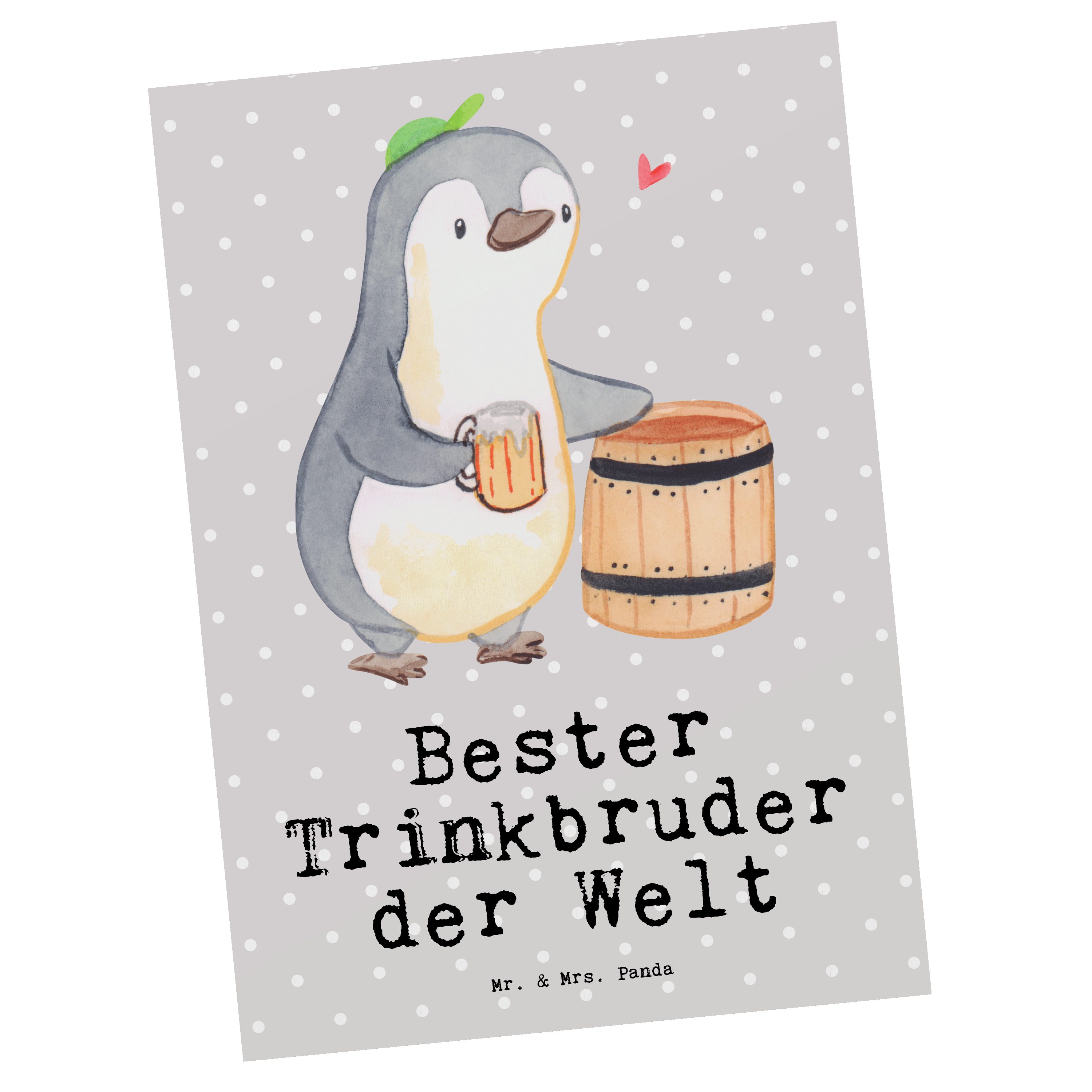 Mr. & Mrs. Panda Postkarte Pinguin Bester Trinkbruder der Welt - Grau Pastell - Geschenk, Kleini
