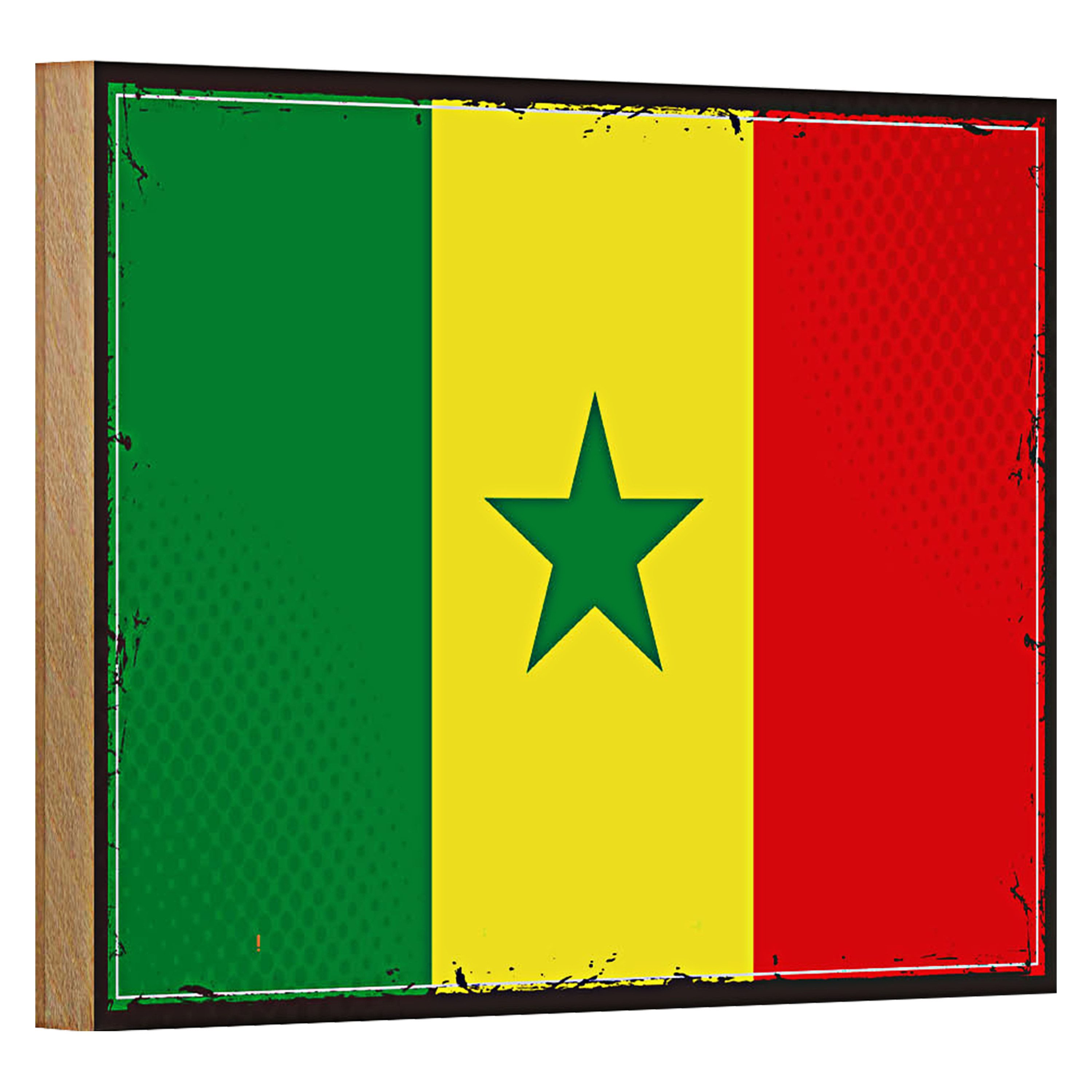 Roomando Holzbild Flagge Senegal 18x12cm Retro Flag of Senegal