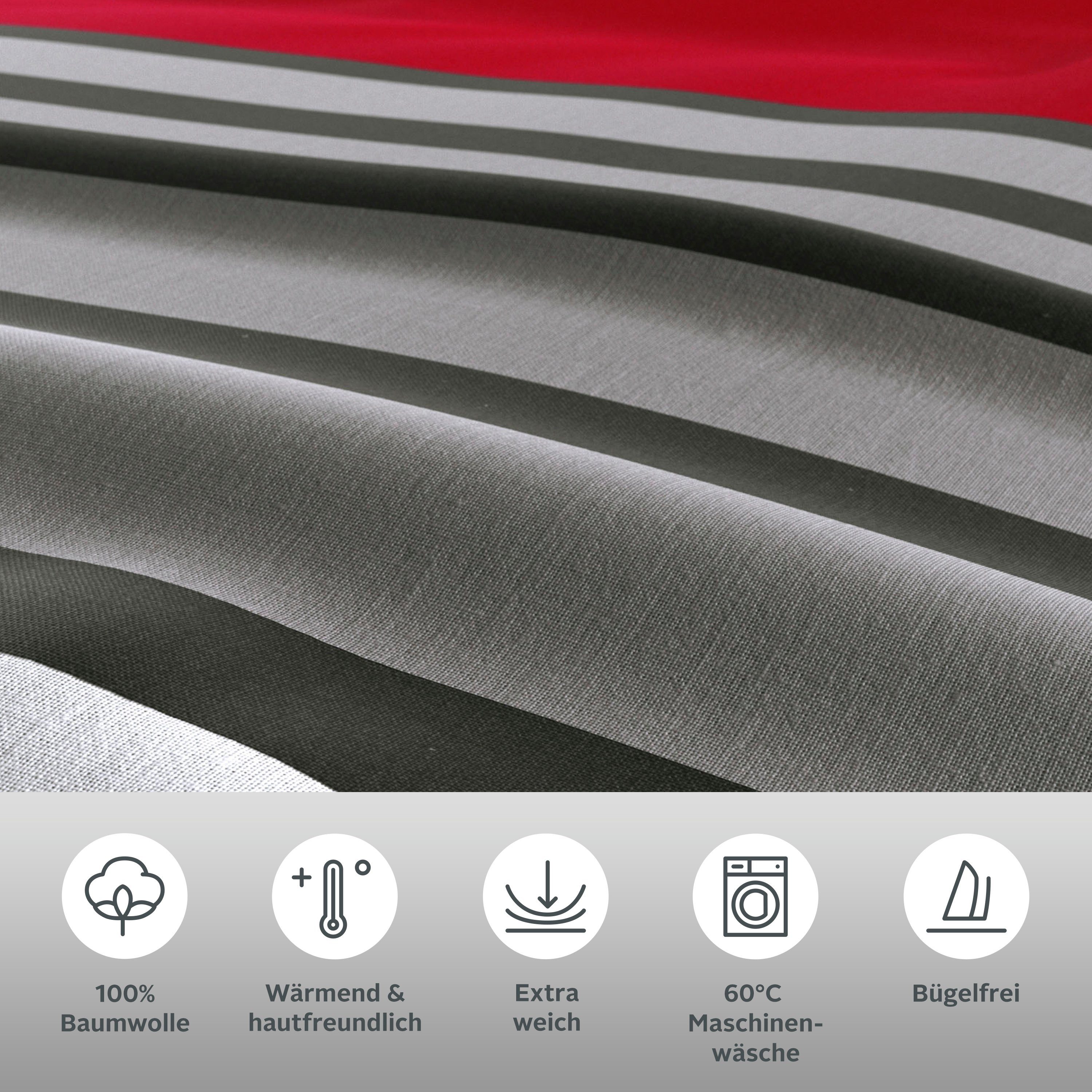 H.I.S Bettwäsche Majoran, Biber, 2 teilig, gestreifte Bettwäsche in verschiedenen Qualitäten