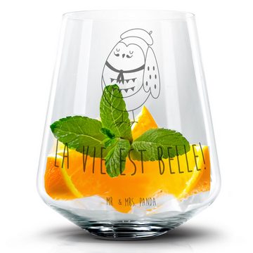 Mr. & Mrs. Panda Cocktailglas Eule Frankreich - Transparent - Geschenk, hibou, béret, Cocktail Glas, Premium Glas, Einzigartige Gravur