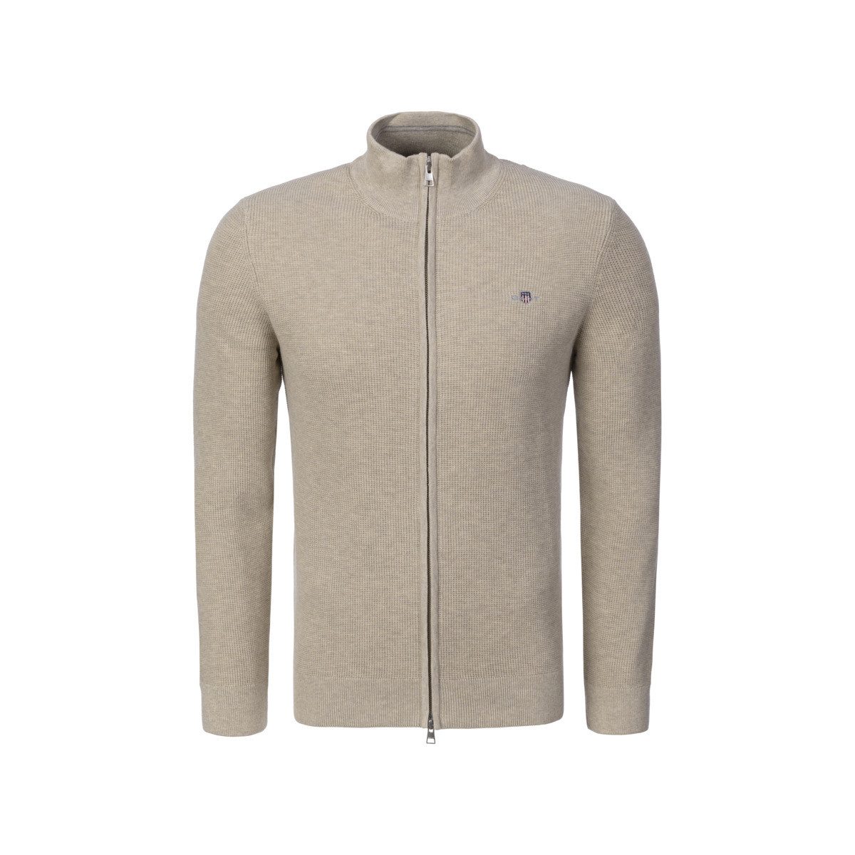 Gant Strickjacke Micro Textured Cotton Zip Herren Sweatjacke, Feinstrickjacke, Grobstrickjacke, Wolljacke, Cardigan