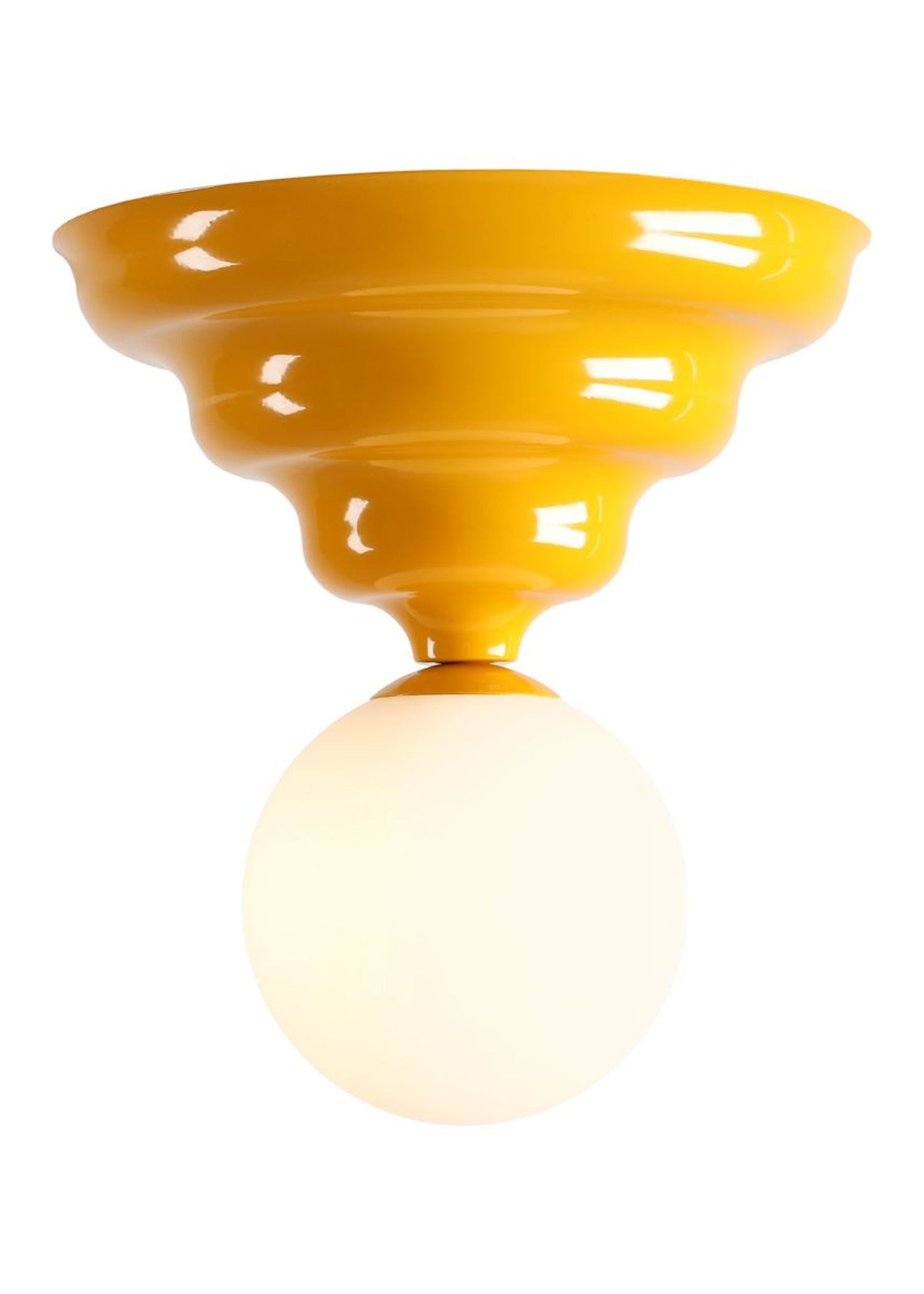 Licht-Erlebnisse Deckenleuchte NAREN, Metall Glas G9 rund D: 23 cm Gelb Weiß Kugel Schirm Modern