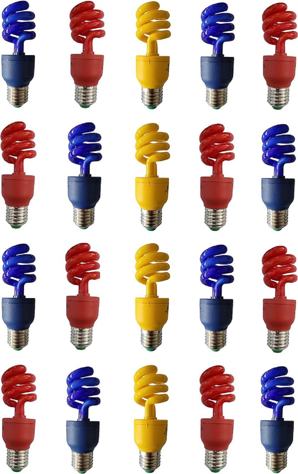 Provance Spezialleuchtmittel 20x Lampe E27 Fassung 13W 13 Watt 4x Gelb 8x Blau 8x Rot, E27