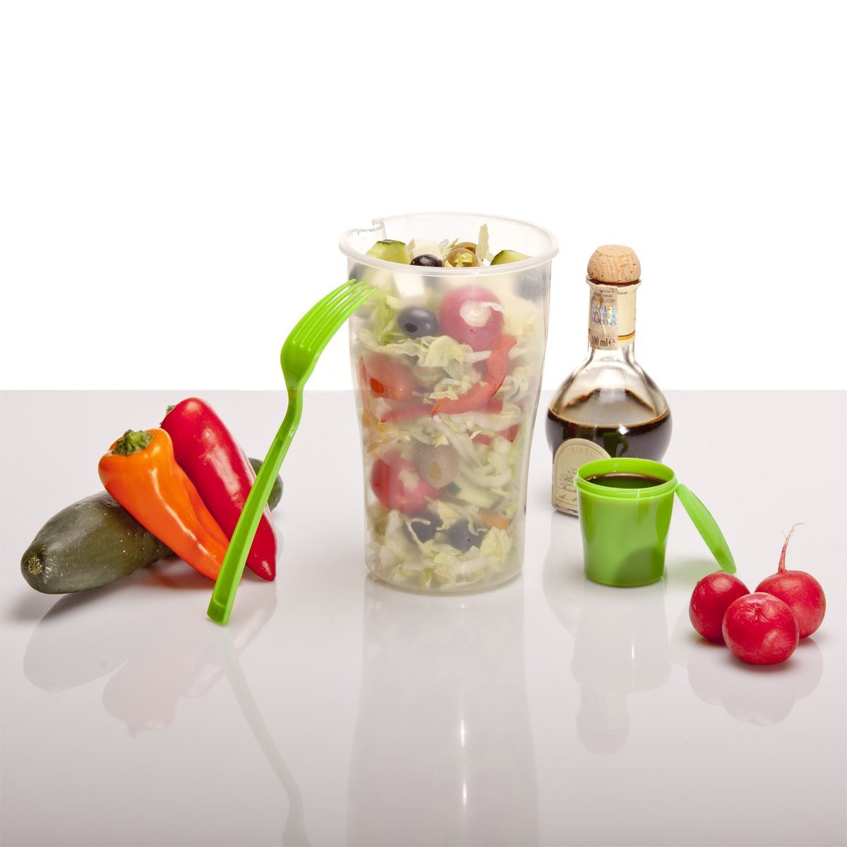 Goods+Gadgets Aufbewahrungsbecher Salat-to-go-Becher, (Salatcup mit Dressingbehälter), 2 go für unterwegs