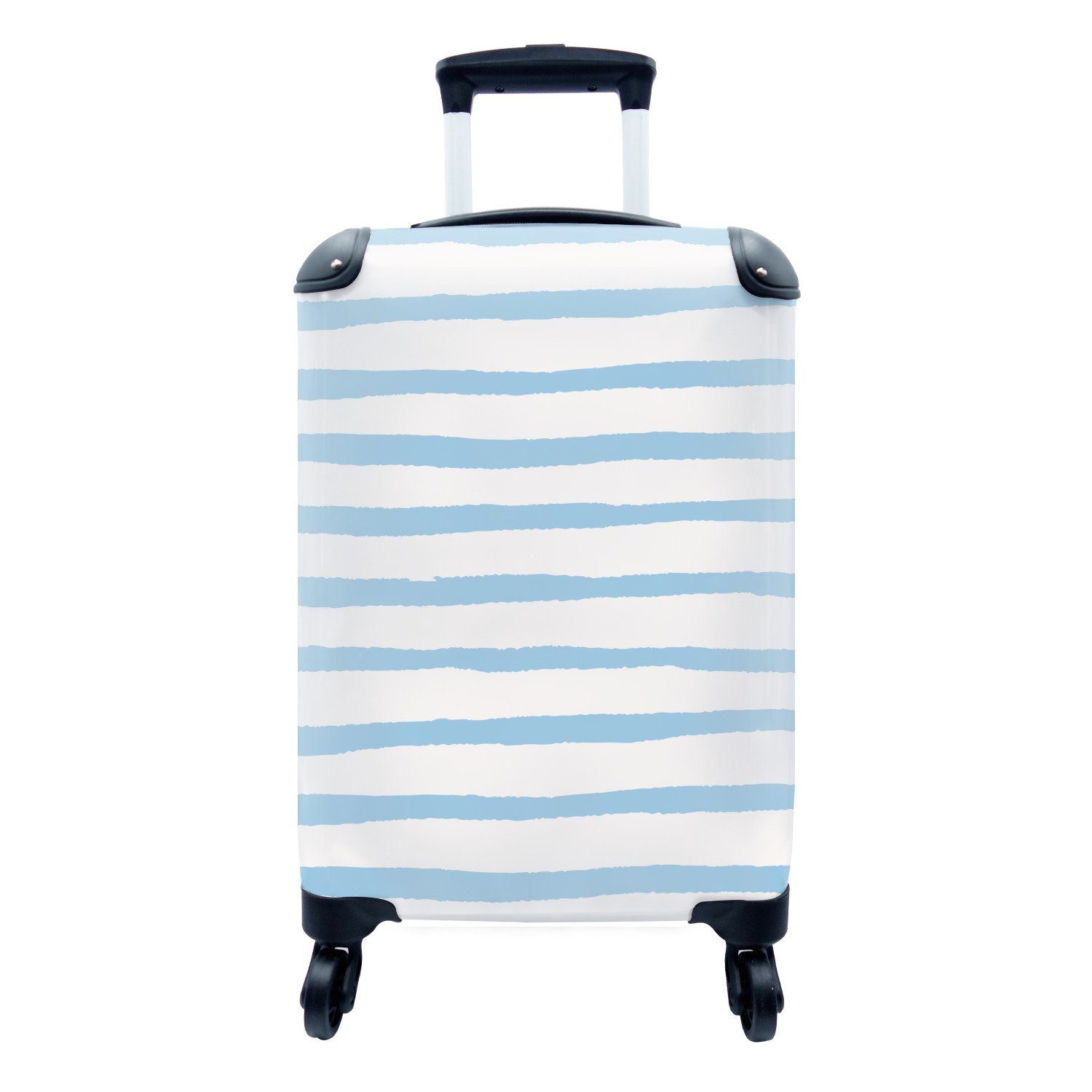MuchoWow Handgepäckkoffer Linie - Blau - Muster, 4 Rollen, Reisetasche mit rollen, Handgepäck für Ferien, Trolley, Reisekoffer