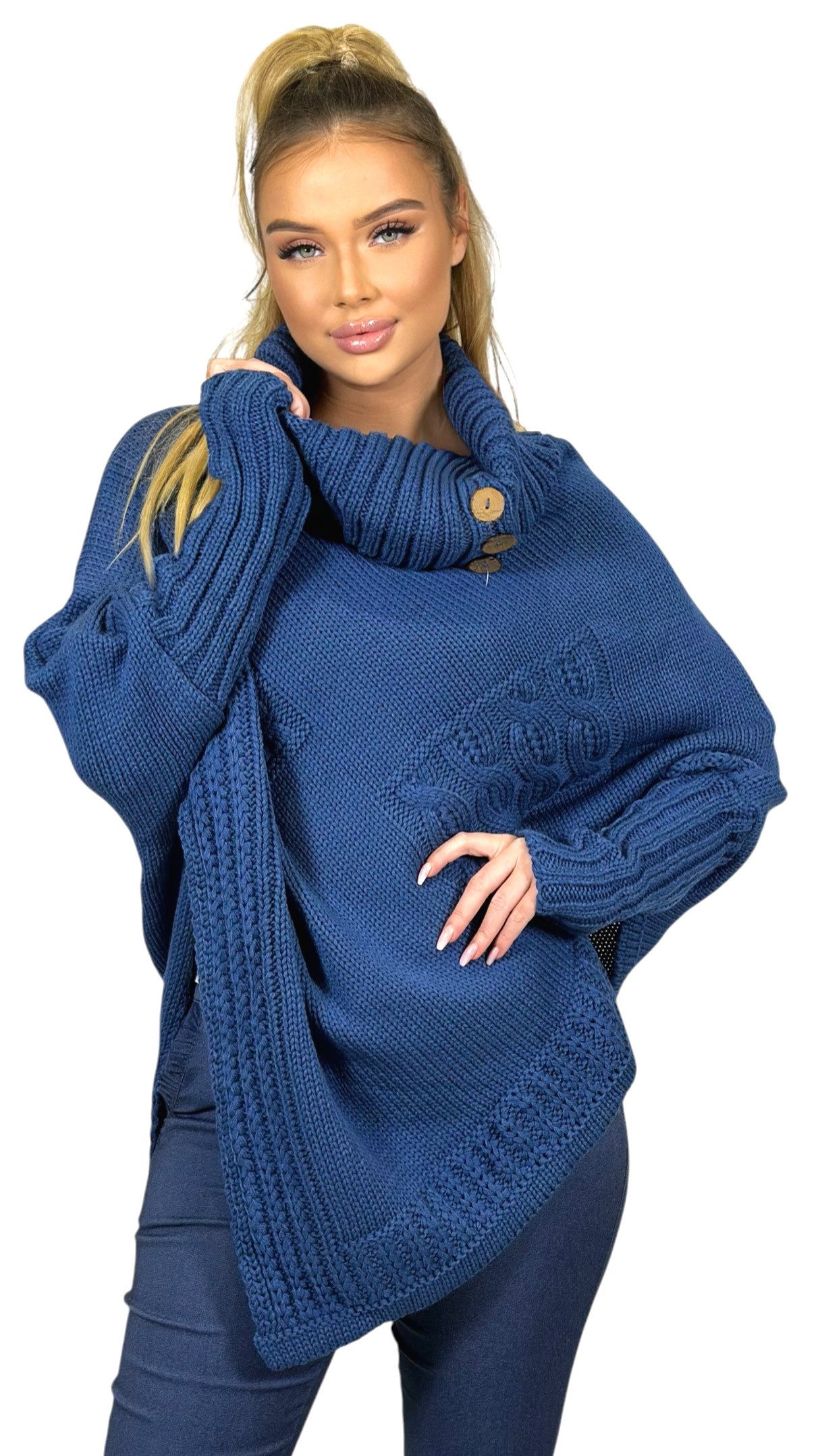 Mississhop Strickponcho Poncho Strick Sweatshirt Pullover Umhang Überwurf günstig online kaufen