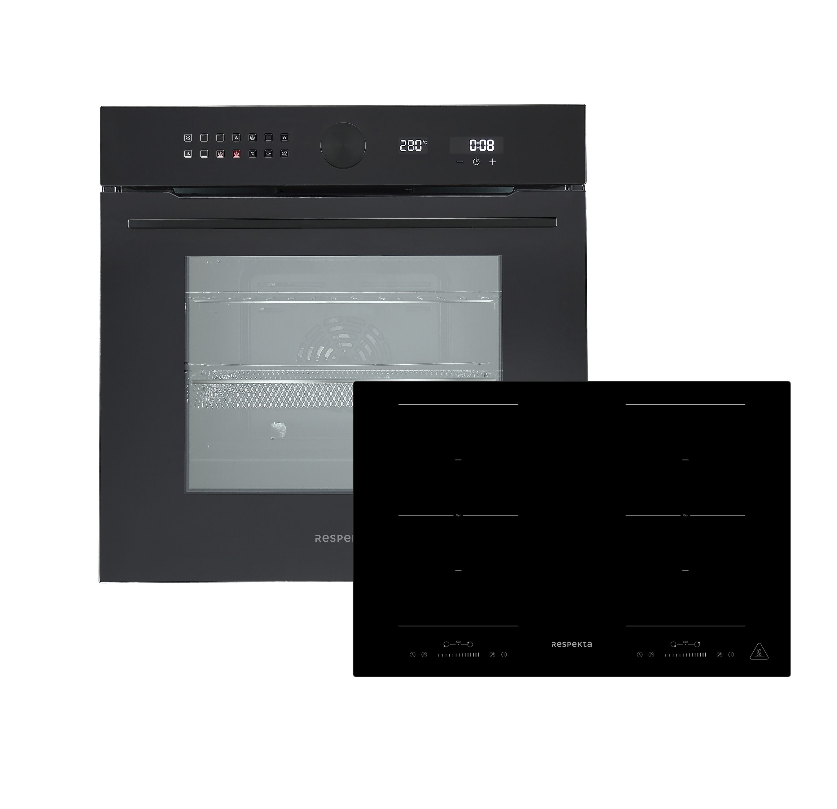 RESPEKTA Backofen-Set Adrian, mit 2-fach-Teleskopauszug, Pyrolyse-Selbstreinigung, EEK: A+; 71 Liter; Pyrolyse-Reinigung; Airfry Funktion