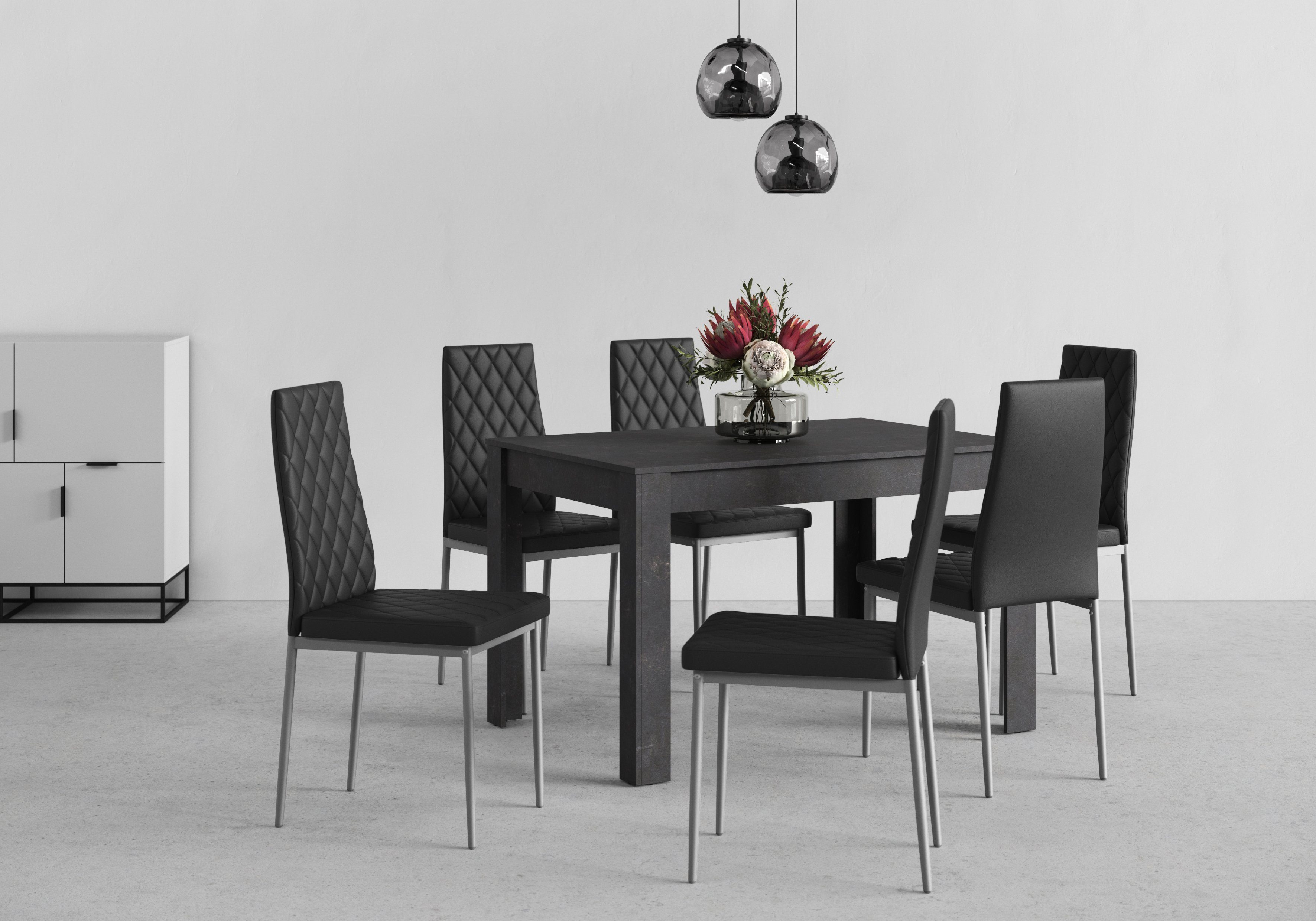 Essgruppe, mit Stühle Breite Tisch (Set, INOSIGN 4 in 120 5-tlg), schieferfarben, cm