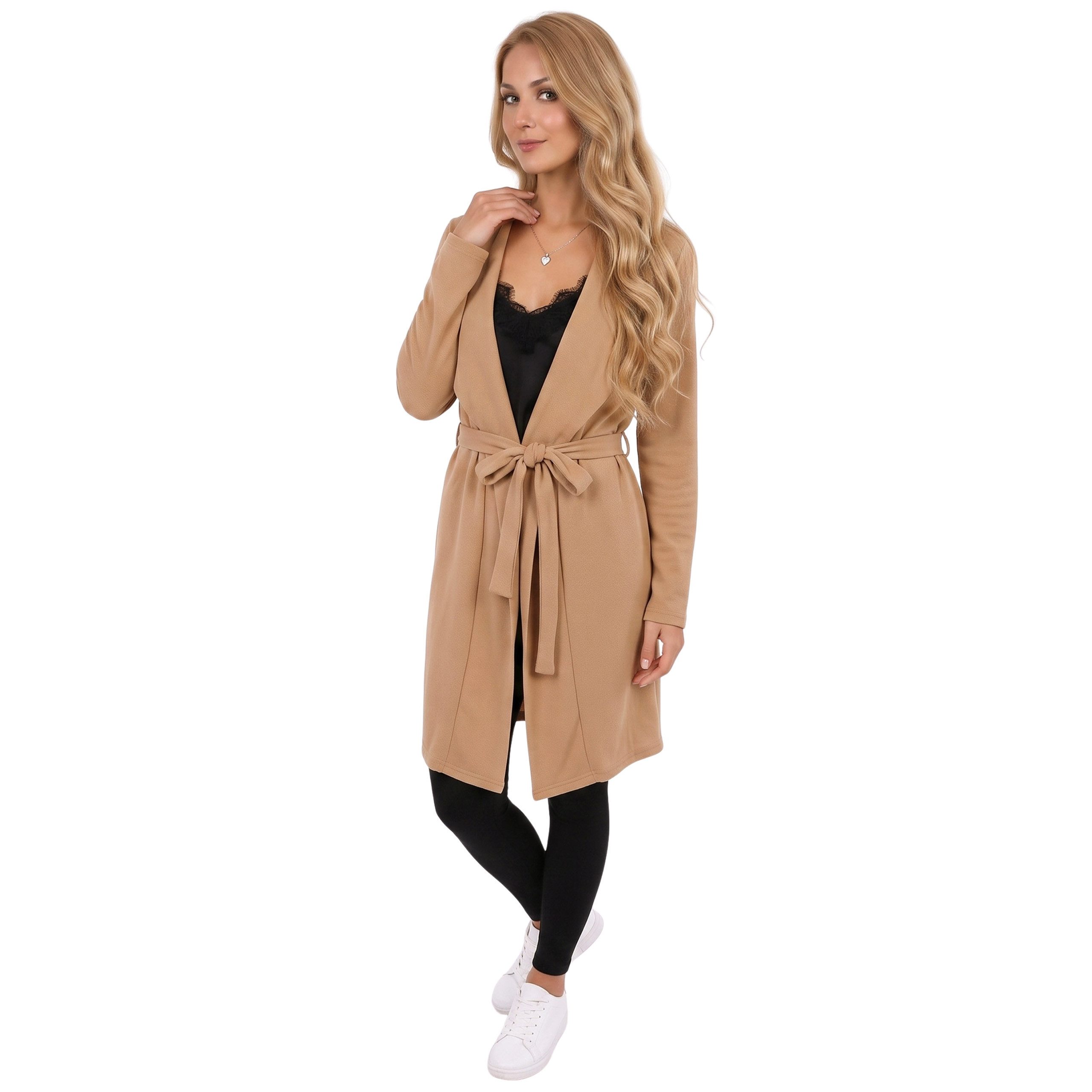 Sarcia.eu Cardigan Beiger GEBUNDENER Überwurf, Damen-Cardigan MIT GÜRTEL IM MANTELSCHNITT – Bild 4 von 5