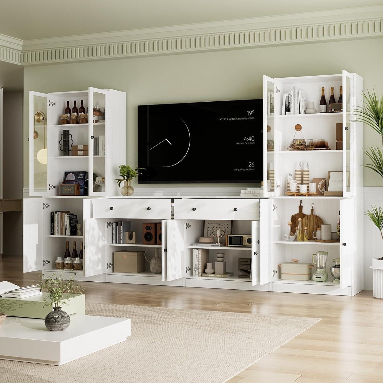 LuxusKollektion TV-Schrank TV Schrank Bücherregale Glastüren 280cm 70 Zoll Weiß