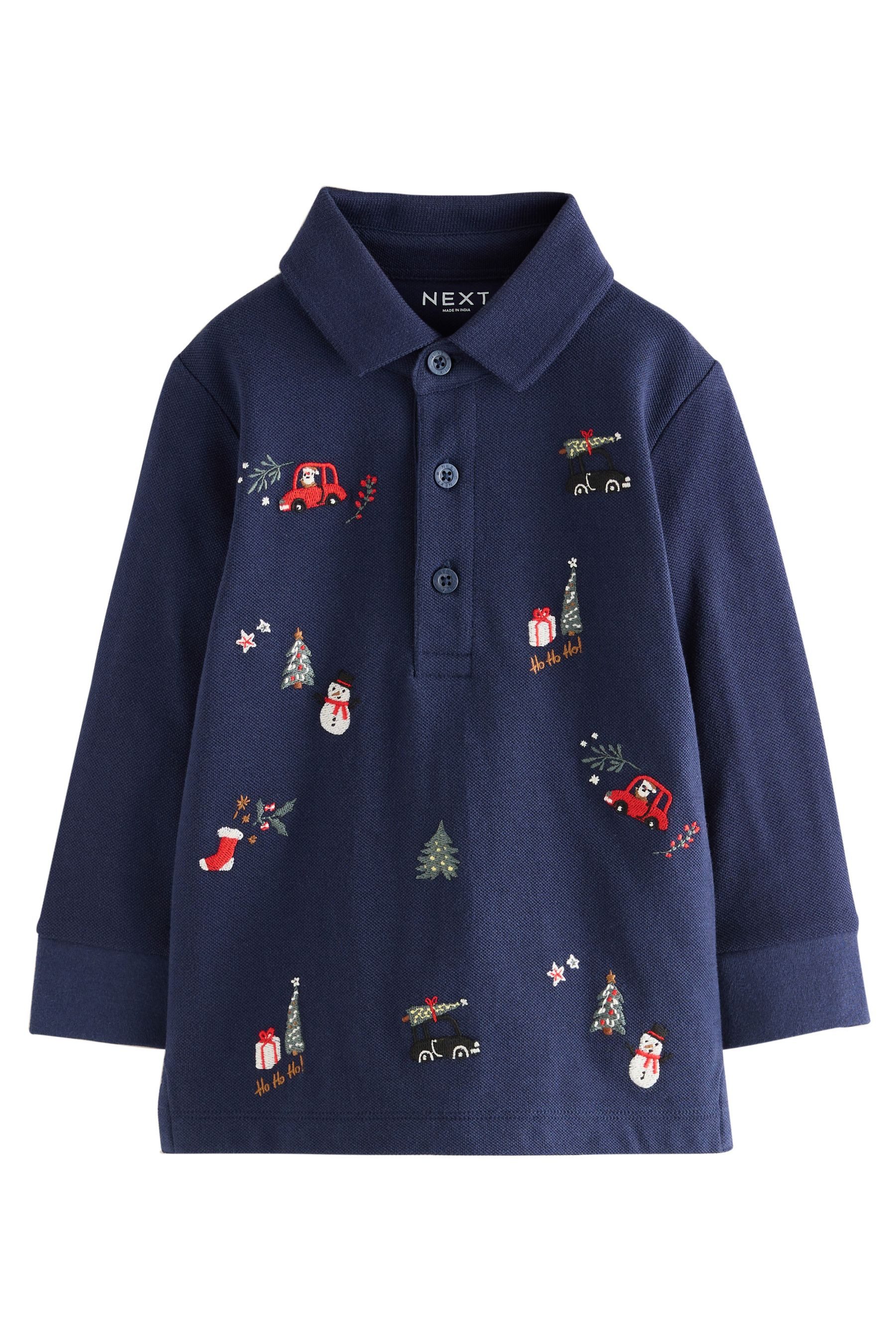 Next Langarm-Poloshirt Langarm-Poloshirt mit weihnachtlicher Stickerei günstig online kaufen