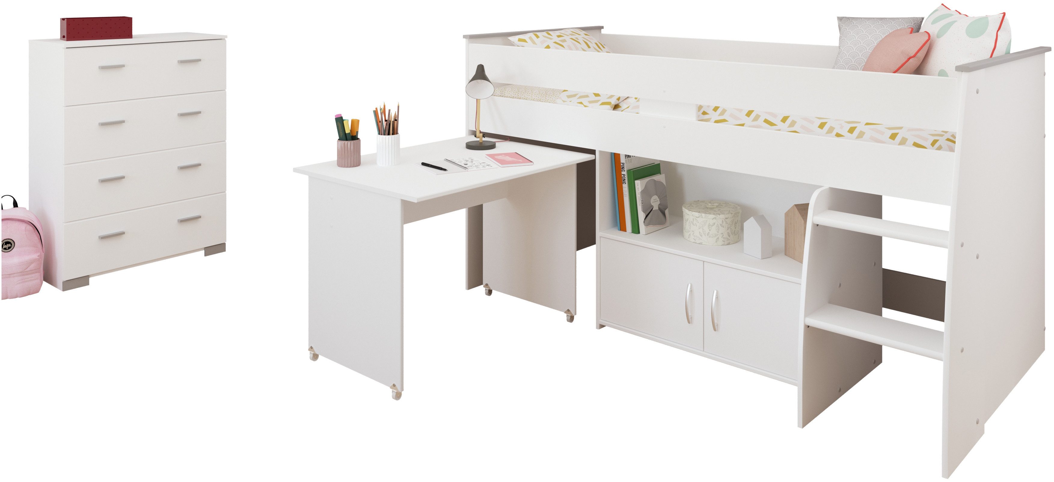 Parisot Jugendzimmer-Set Parisot Kinderzimmer Reverse 13, (2-tlg), integrierte Schreibtisch, kommode und integrierte Leiter