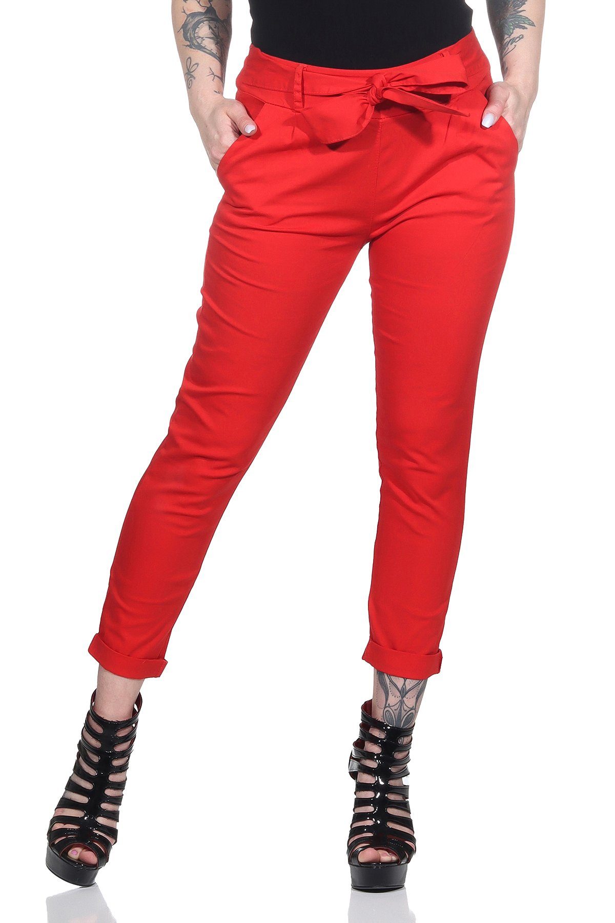 Chinohose Damen Hose Baumwolle Hose mit Schleife M.364
