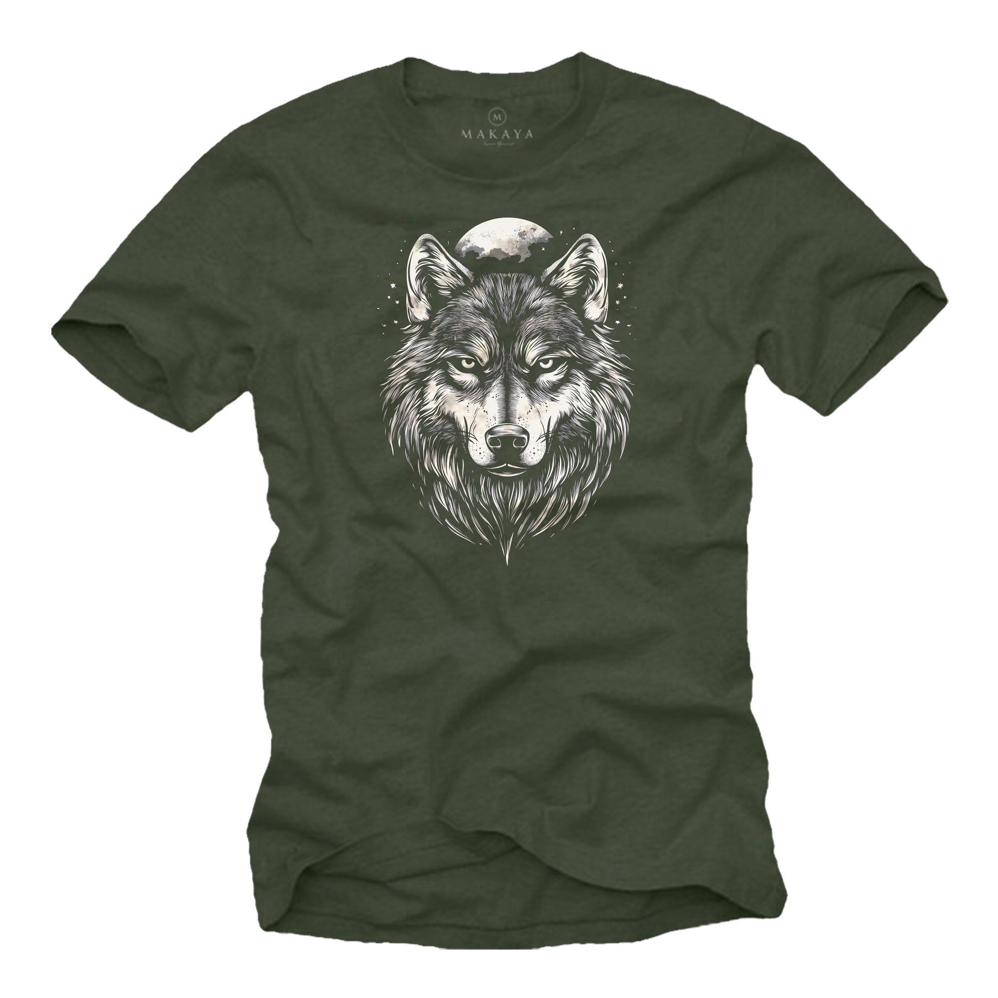 MAKAYA T-Shirt mit Wolfskopf Vintage Wolf günstig online kaufen