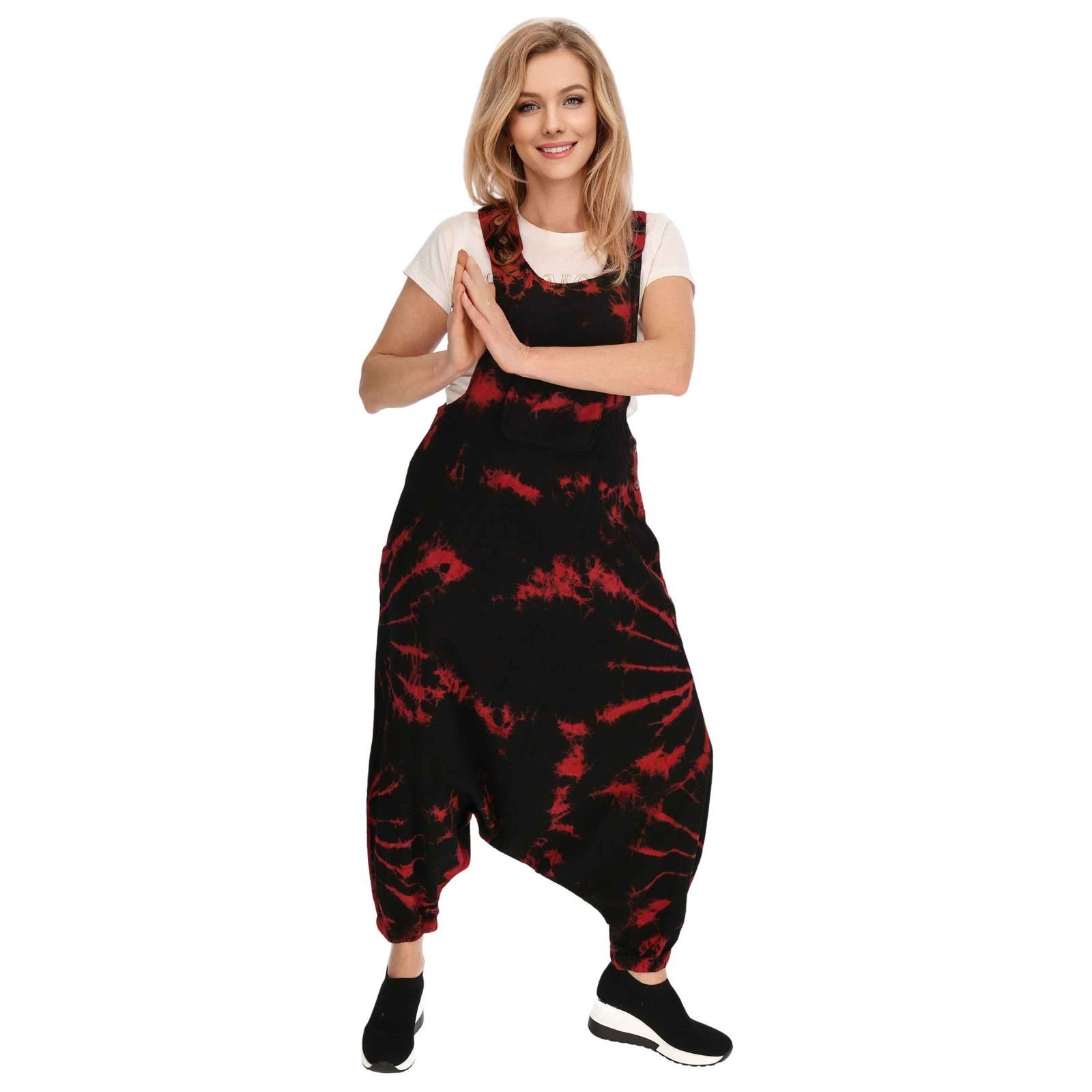 KUNST UND MAGIE Latzhose Tie Dye Batik Latzhose Haremshose Hose Psy 70er Boho Jumpsuit Bunt