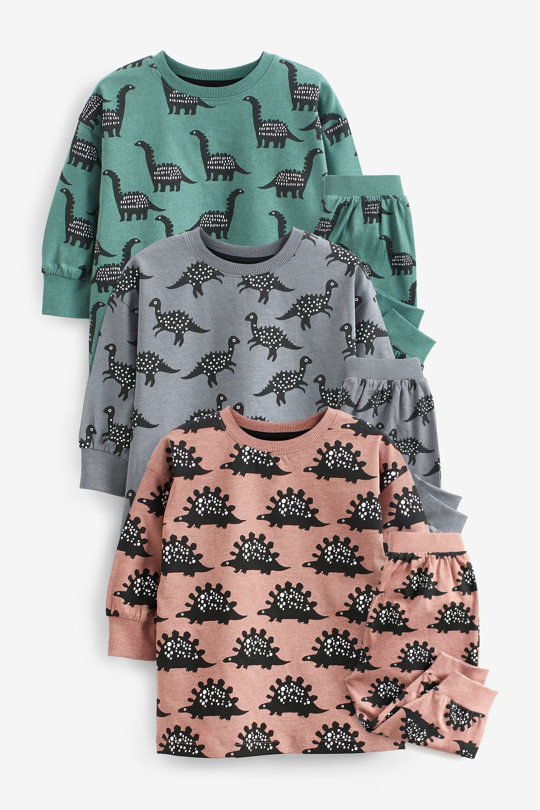 Next Pyjama 3er-Pack Snuggle Schlafanzüge mit Dino-Print (6 tlg) Pink/Green
