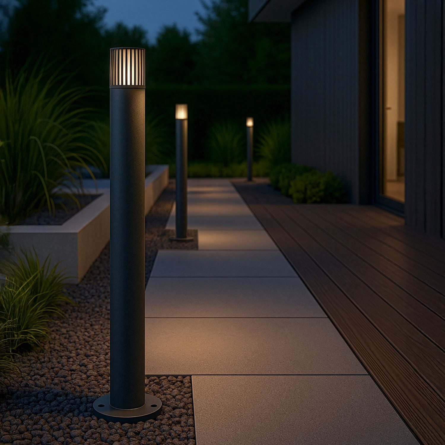 Licht-Erlebnisse Pollerleuchte LUNIS, ohne Leuchtmittel, Aluminium 80 cm IP54 Grau Weiß E27 rund Modern