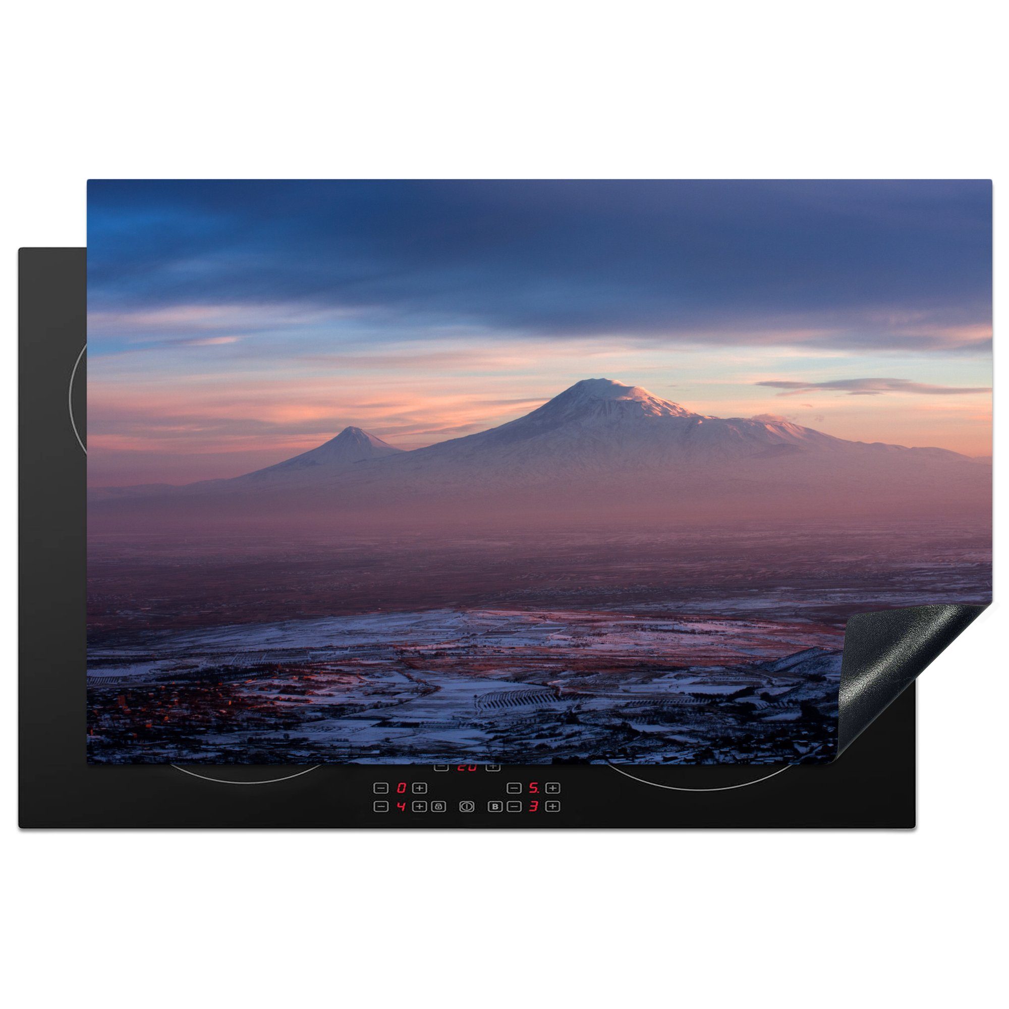 Schutz Ararat in MuchoWow Berg tlg), Panoramablick die Herdblende-/Abdeckplatte auf 81x52 Ceranfeldabdeckung cm, Ararat-Tal (1 Vinyl, Induktionskochfeld Armenien, küche, den im für
