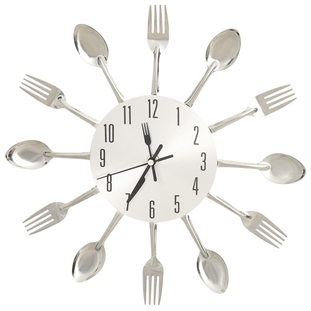 Uhr Wanduhr mit Löffel und Gabel Design Silbern 31 cm Aluminium