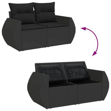 vidaXL Loungesofa Gartensofa mit Kissen 2-Sitzer Schwarz Poly Rattan