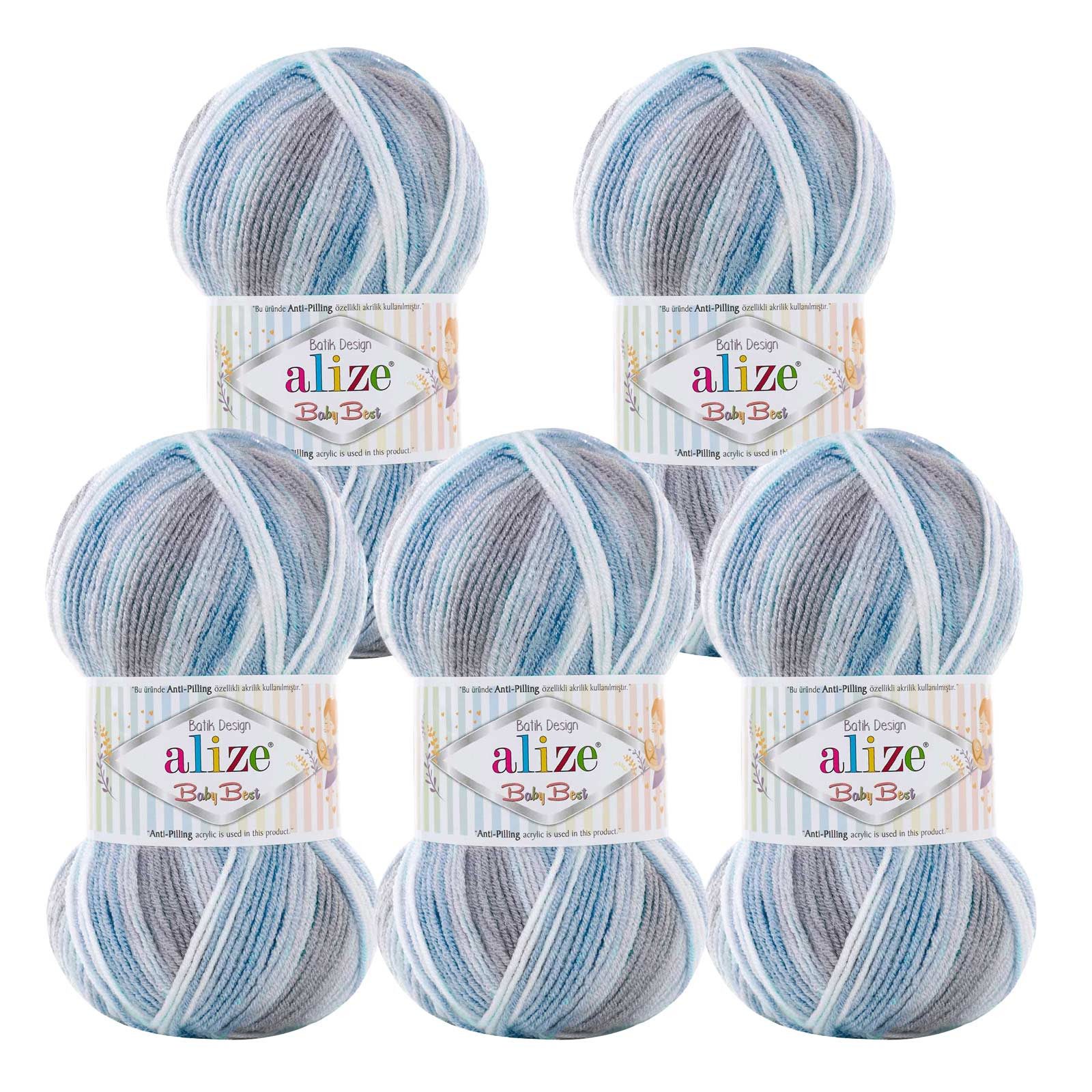 Alize 5 x 100g Strickgarn ALIZE Baby Best Batik Antipilling Häkelwolle, 240 m (Sparpaket), 7540 mehrfarbig