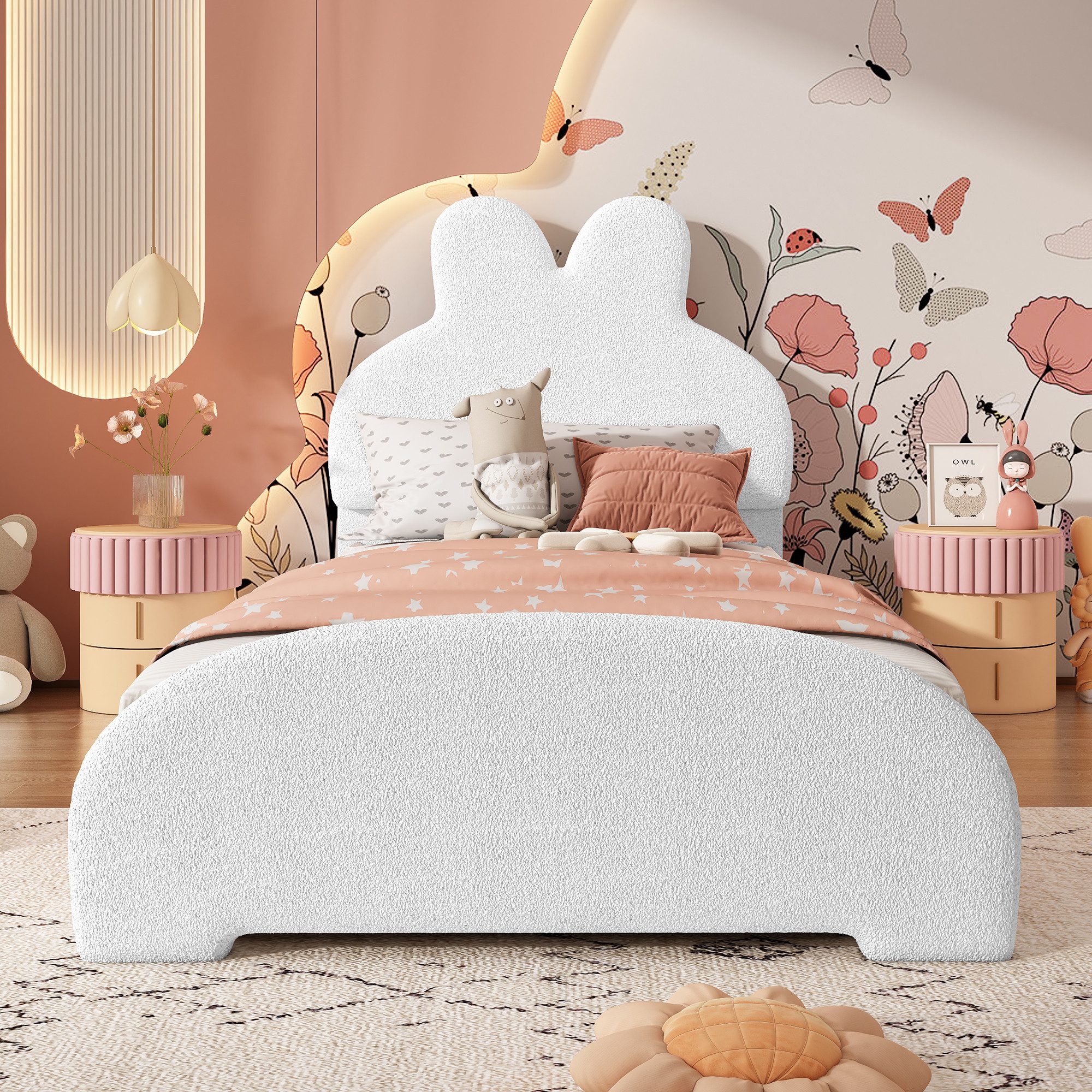 Flieks Polsterbett, Einzelbett Kinderbett 90x200cm Kopfteil in Hasenohrenfo günstig online kaufen