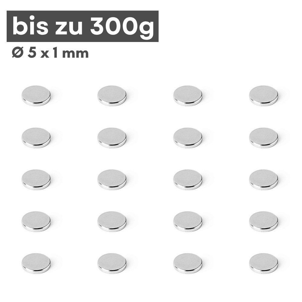 MaajeeKuto Magnet Neodym Magnet Ø5x1 mm N42 – Scheibenmagnet 300 g Haftkraft (10-St)