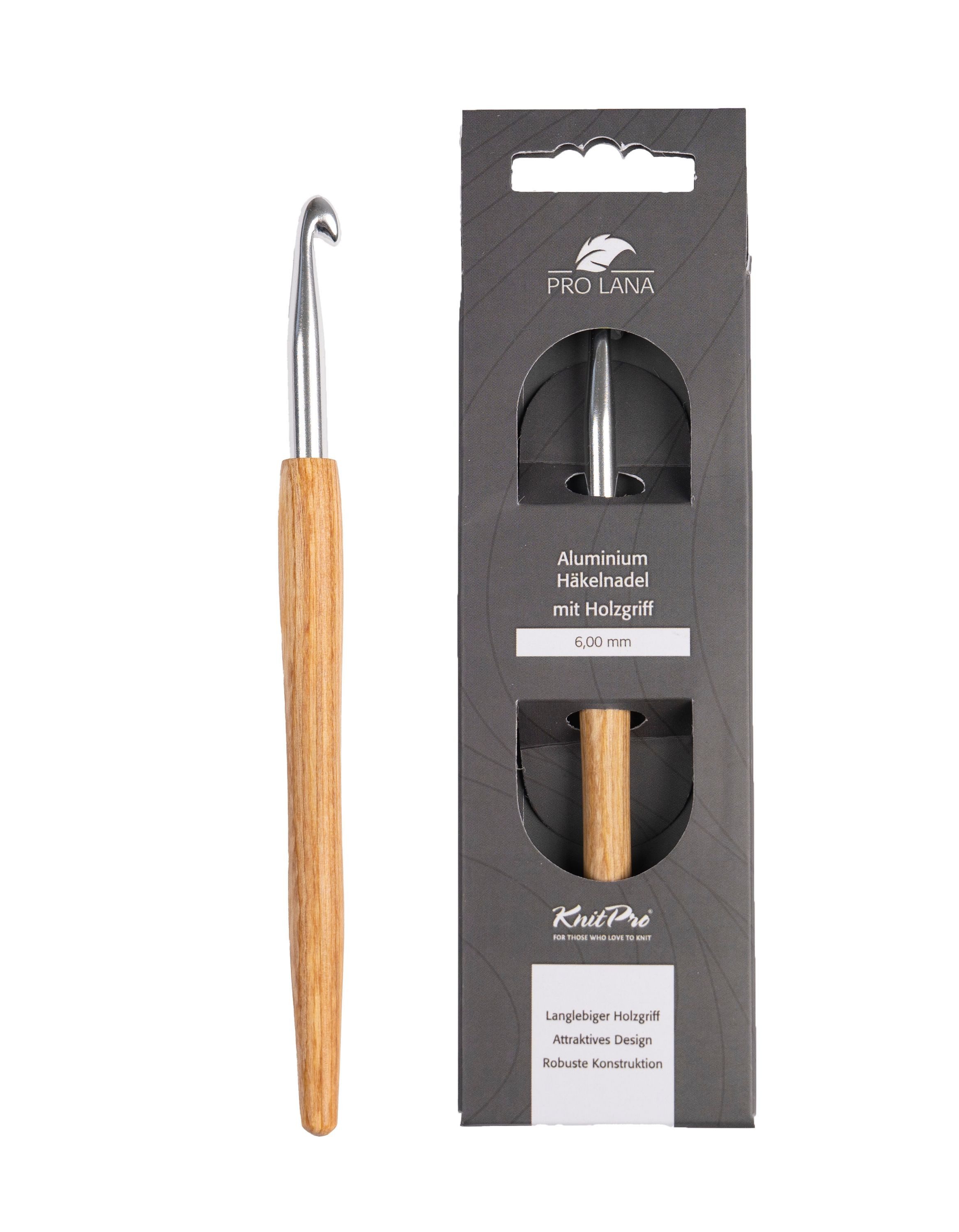 KnitPro Häkelnadeln KnitPro NATURAL Aluminium Häkelnadel, Garnhäkelnadel mit Holzgriff, Birkenholzgriff, Aluminium, 0,5-12 mm