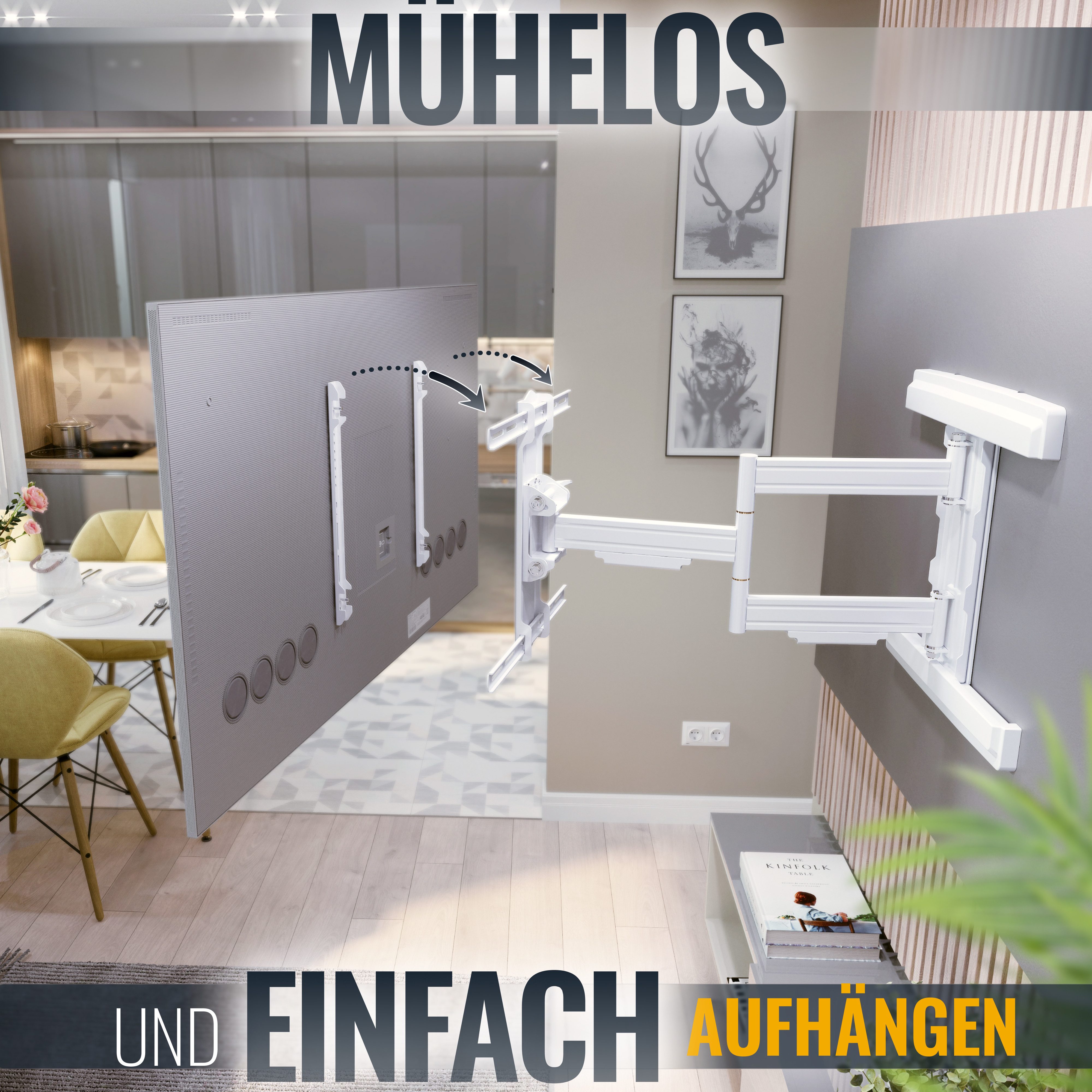 RICOO TV-Wandhalterung Wandhalterung TV 45 Zoll bis 85 Zoll max 50 Kg schwenkbar S5744-W, (bis 85 Zoll, VESA 200x200 bis 400x400, 1-tlg., vollbeweglich neigbar ausziehbar 45" 48" 55" 60" 65" 70" 85" Halterung, bis 17° Neigung, bis zu 180° Schwenkung Fernseher Halter massiv)