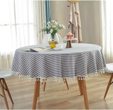 FIDDY Tischdecke Runde Tischdecke mit gestreifter Quaste, schlicht und elegant