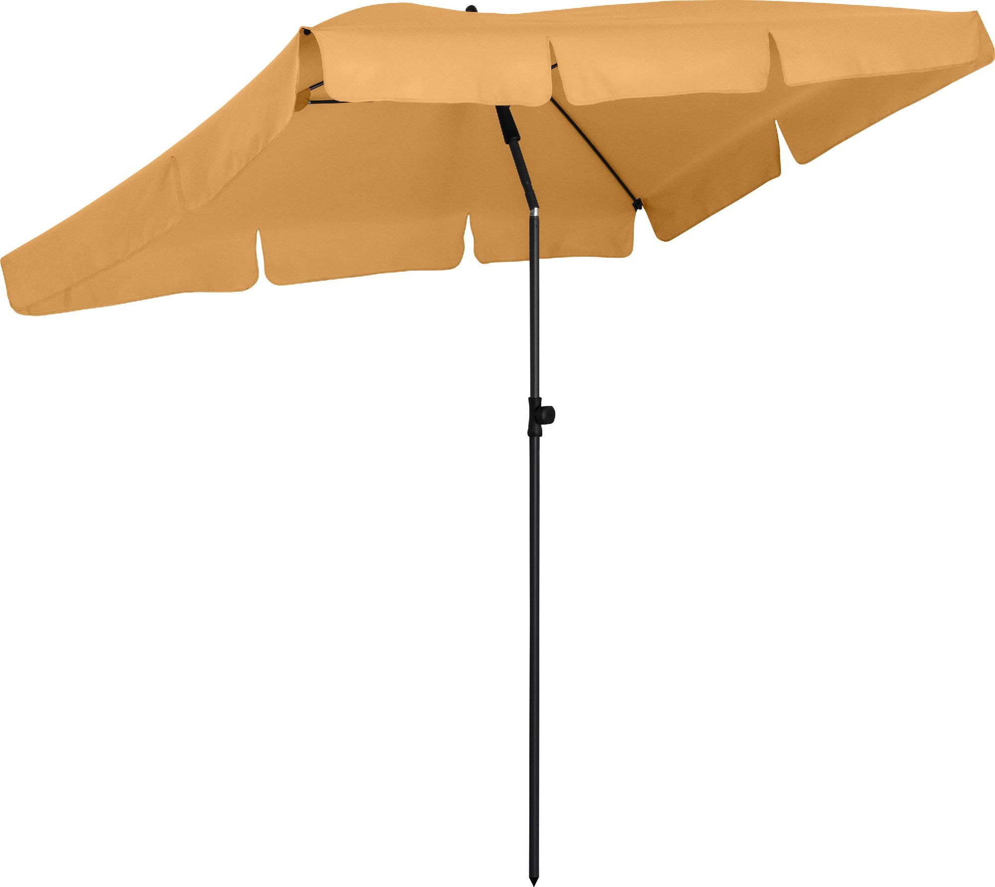 FARE Sonnenschirm R, höhenverstellbar, 200 x 122 cm, Rechteckig, UPF 50+, knickbar, Fiberglas, Volant, Tragefutteral