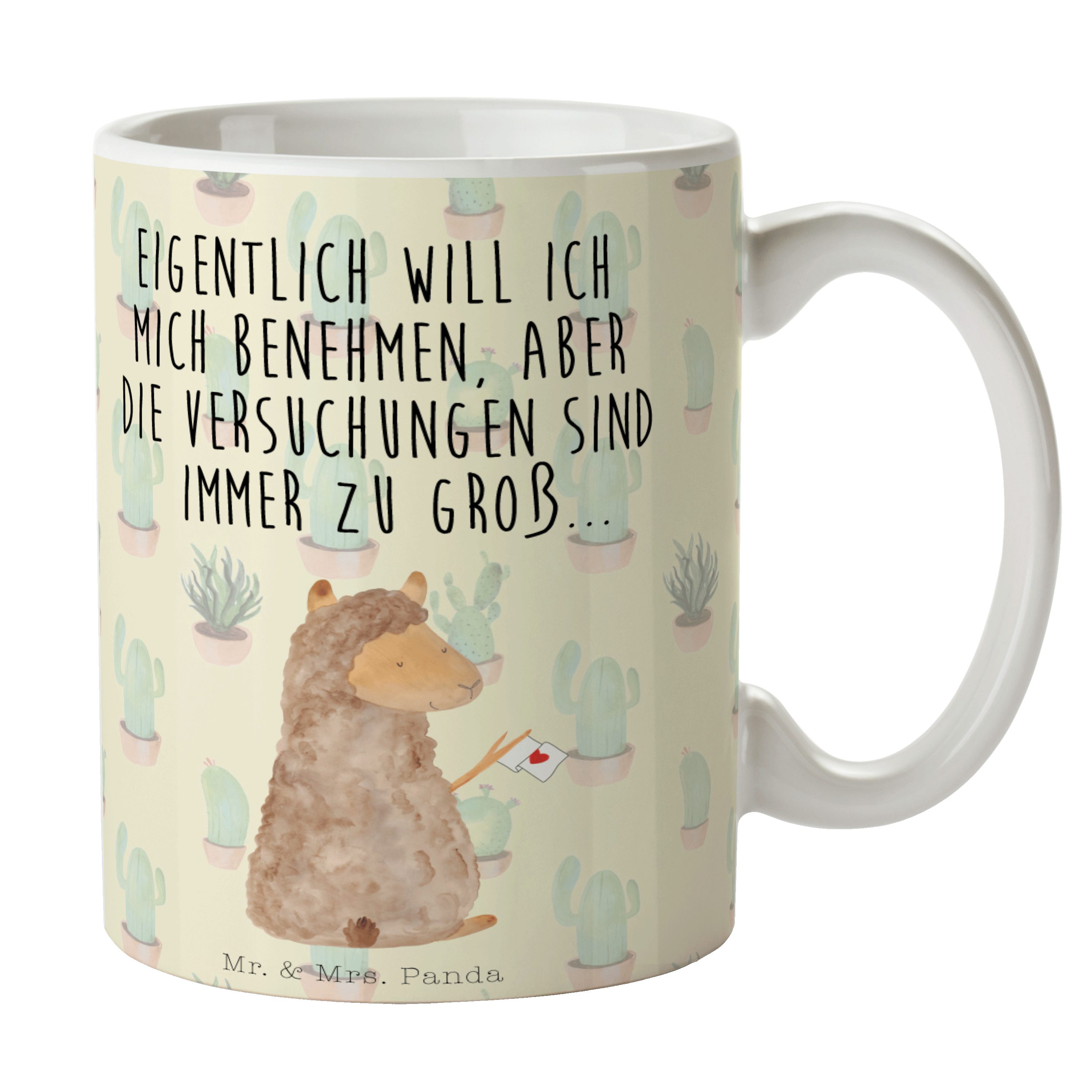 & Mr. Fahne Kaffeetasse, - Keramik Tasse Panda Alpaka Geschenk, Kaktus Tasse, Grün Mrs. Sprü, Tasse -