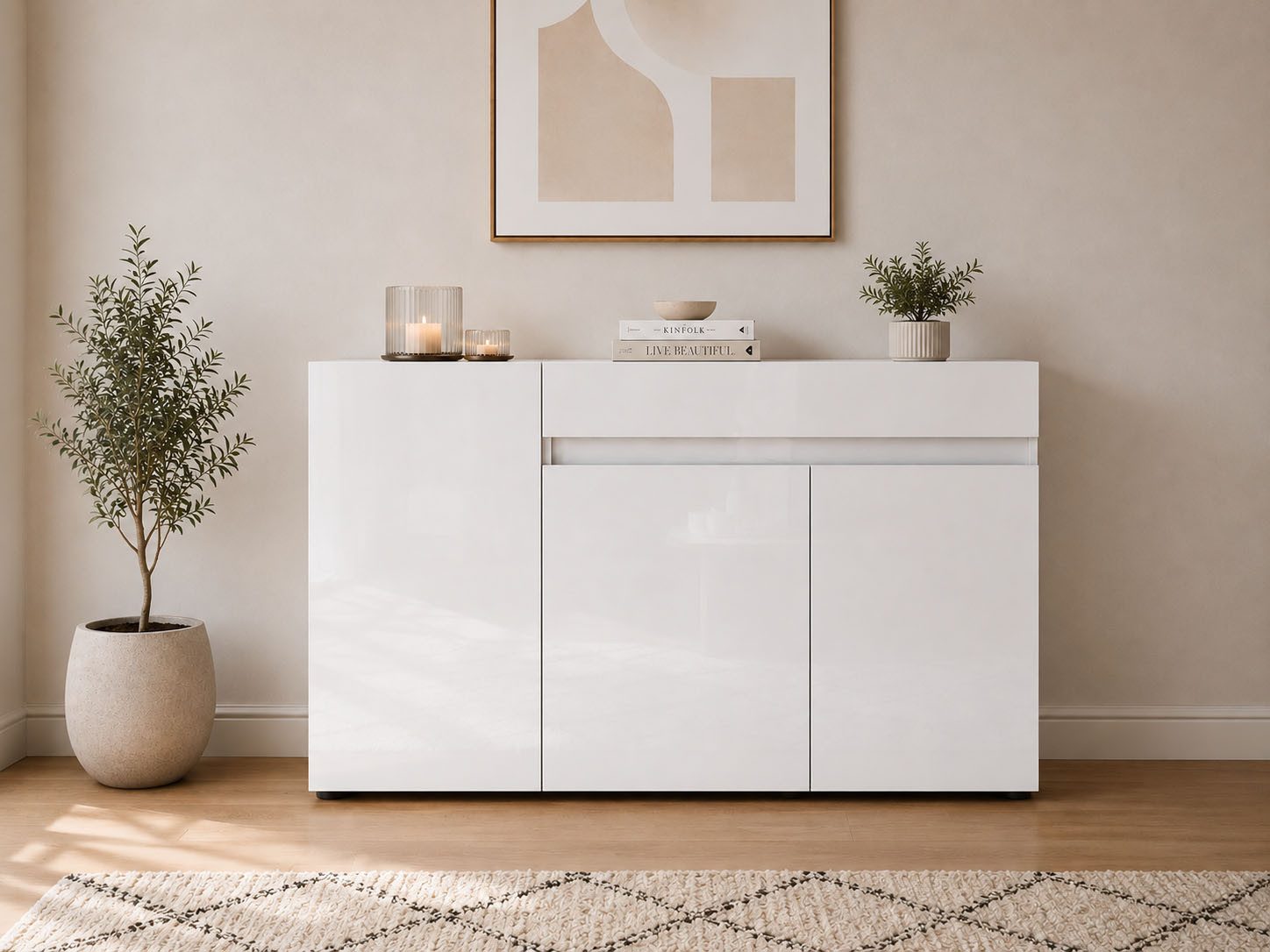 Home affaire Sideboard MISTER, Kommode, Lowboard, Schrank, Breite 135 cm, Made in Italy, Korpus und Fronten komplett Hochglanz lackiert B/H 135x80cm