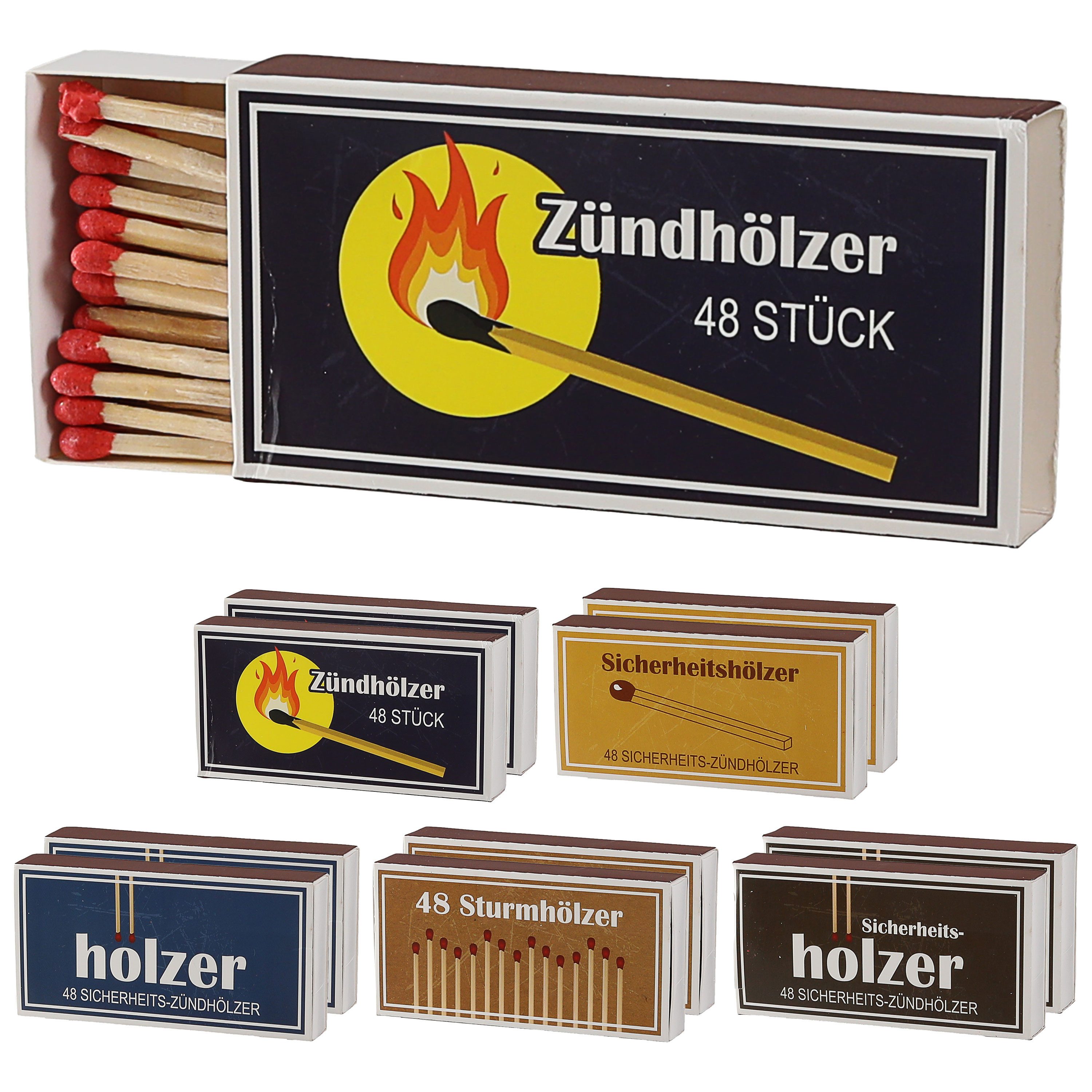 CEPEWA Feuerzeug Streichhölzer 10er Pack 5 Retro Motive 10cm Zündhölzer Sturmhölzer