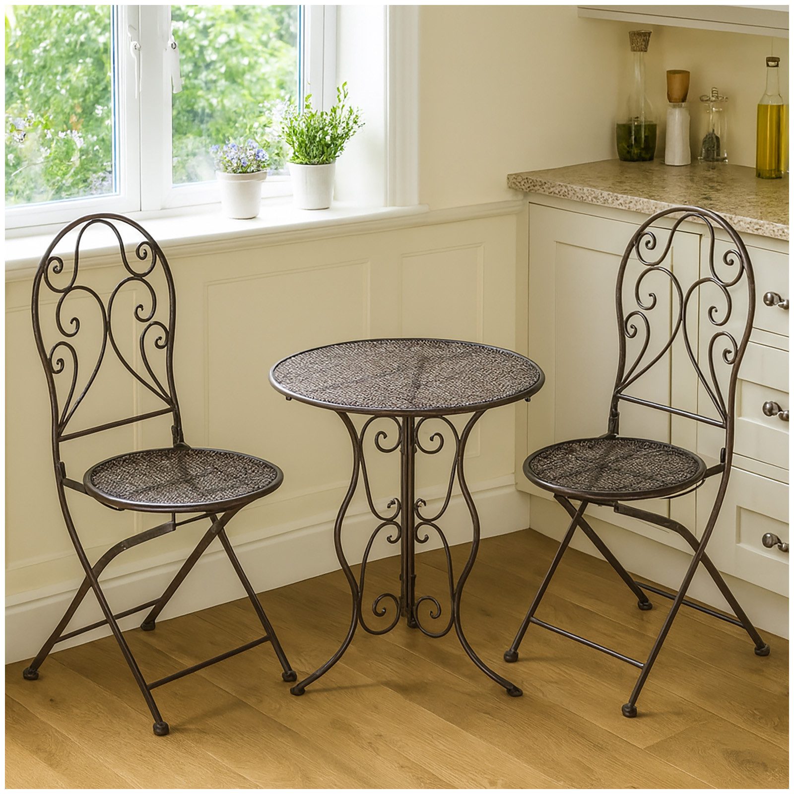 HTI-Living Küchentisch Essgruppe 3-teilig Lani Braun (Set, 3-St., 1x Tisch, 2x Stühle), Sitzgruppe Metall