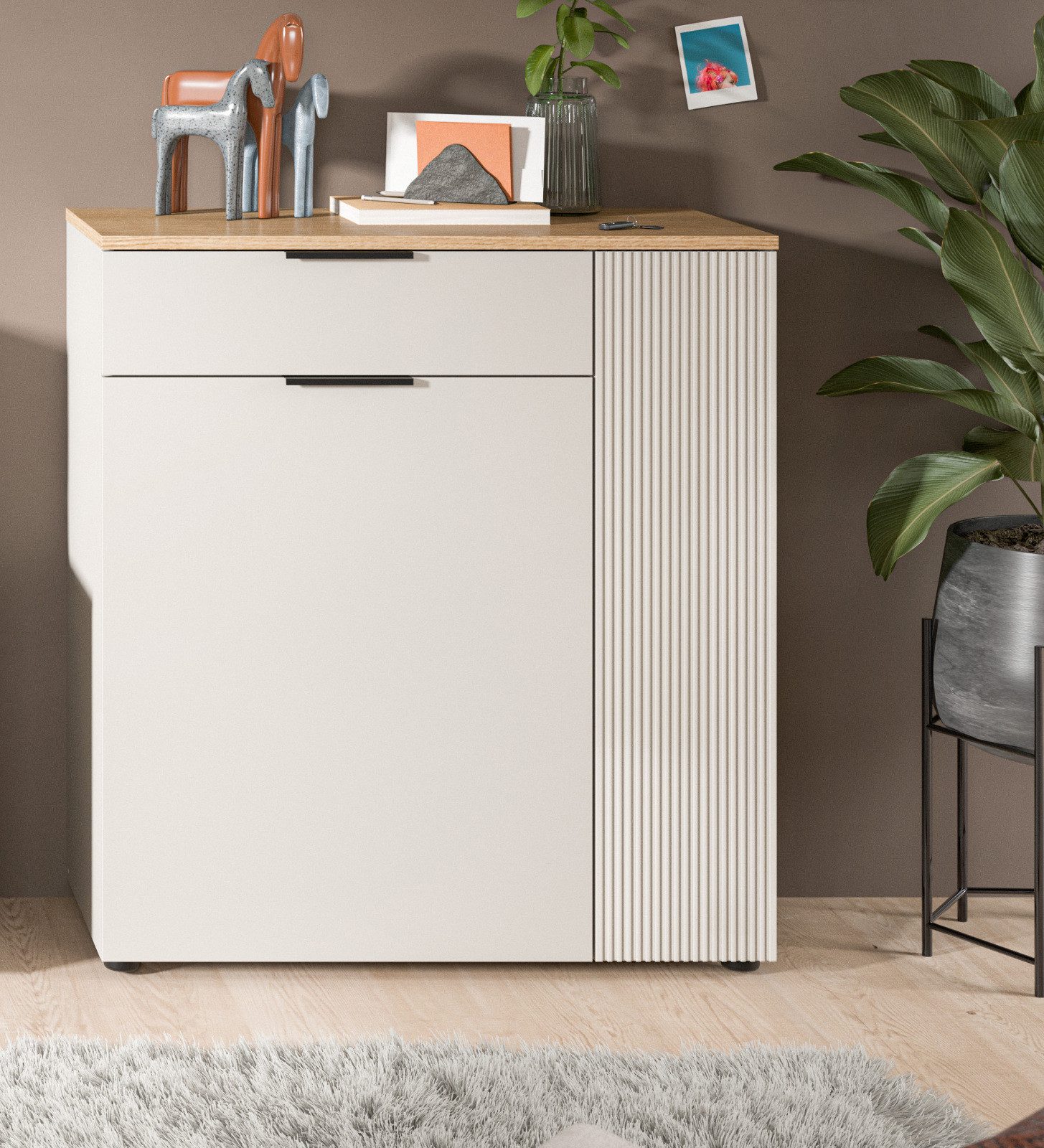Inn.Furn Schuhkommode Skid (Kommode in Kaschmir Sand mit Eiche, 80 x 88 cm), Vollauszug und Fräsungen – Bild 5 von 5