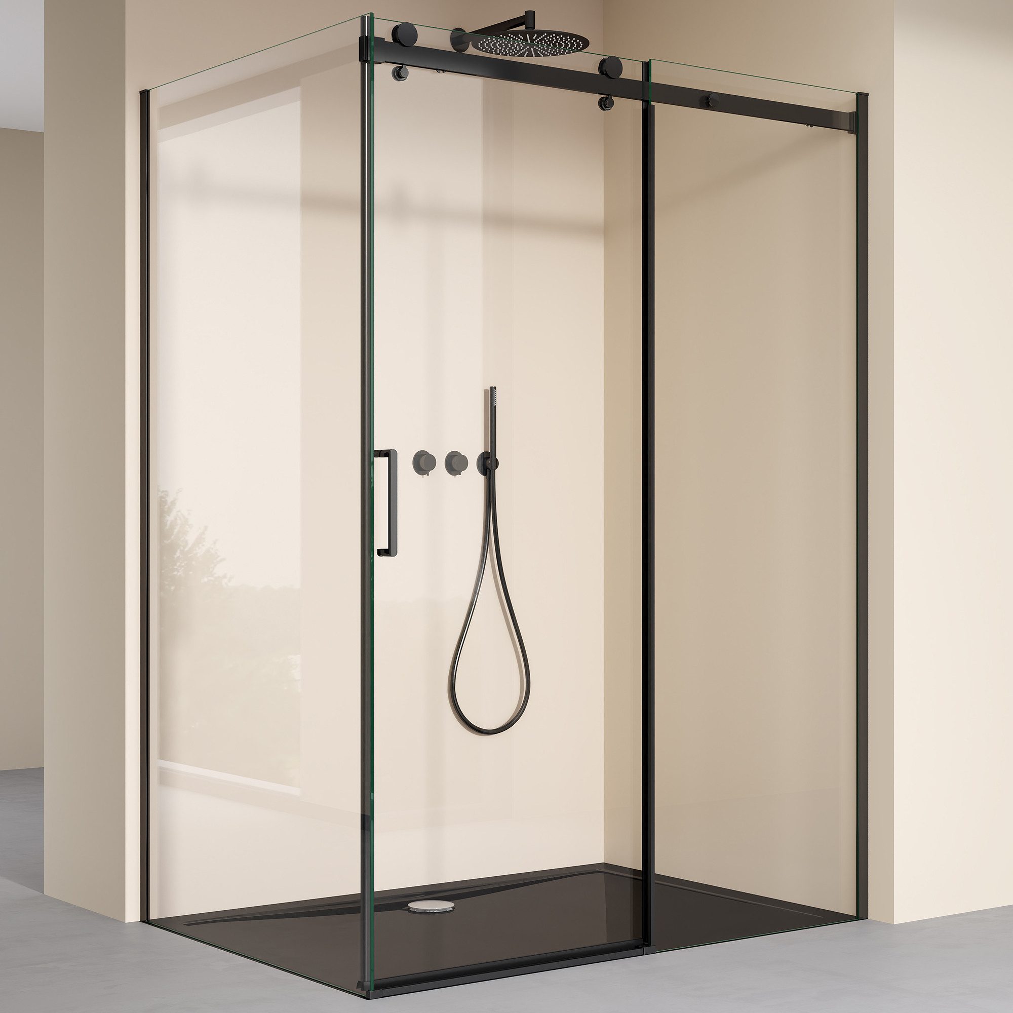 doporro Eckdusche Duschkabine Duschabtrennung schwarz ESG-Glas Nano-Beschichtung Rav19K, BxT: 100x70 cm, Einscheibensicherheitsglas, mit Schiebetür
