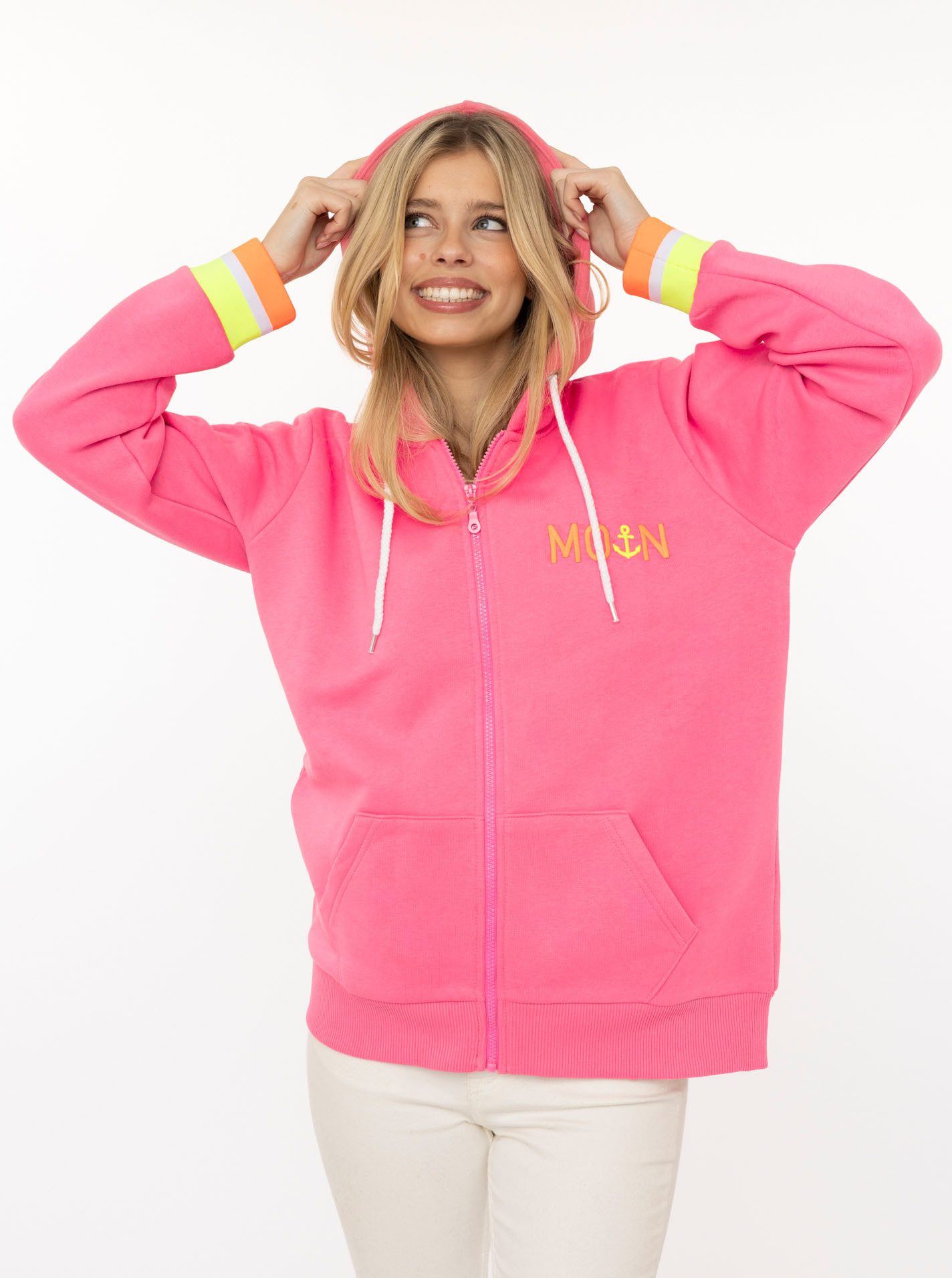 Zwillingsherz Kapuzensweatjacke "Rahel" Langarm, Kapuze, Reißverschluss, modisch, Schriftzug, Taschen