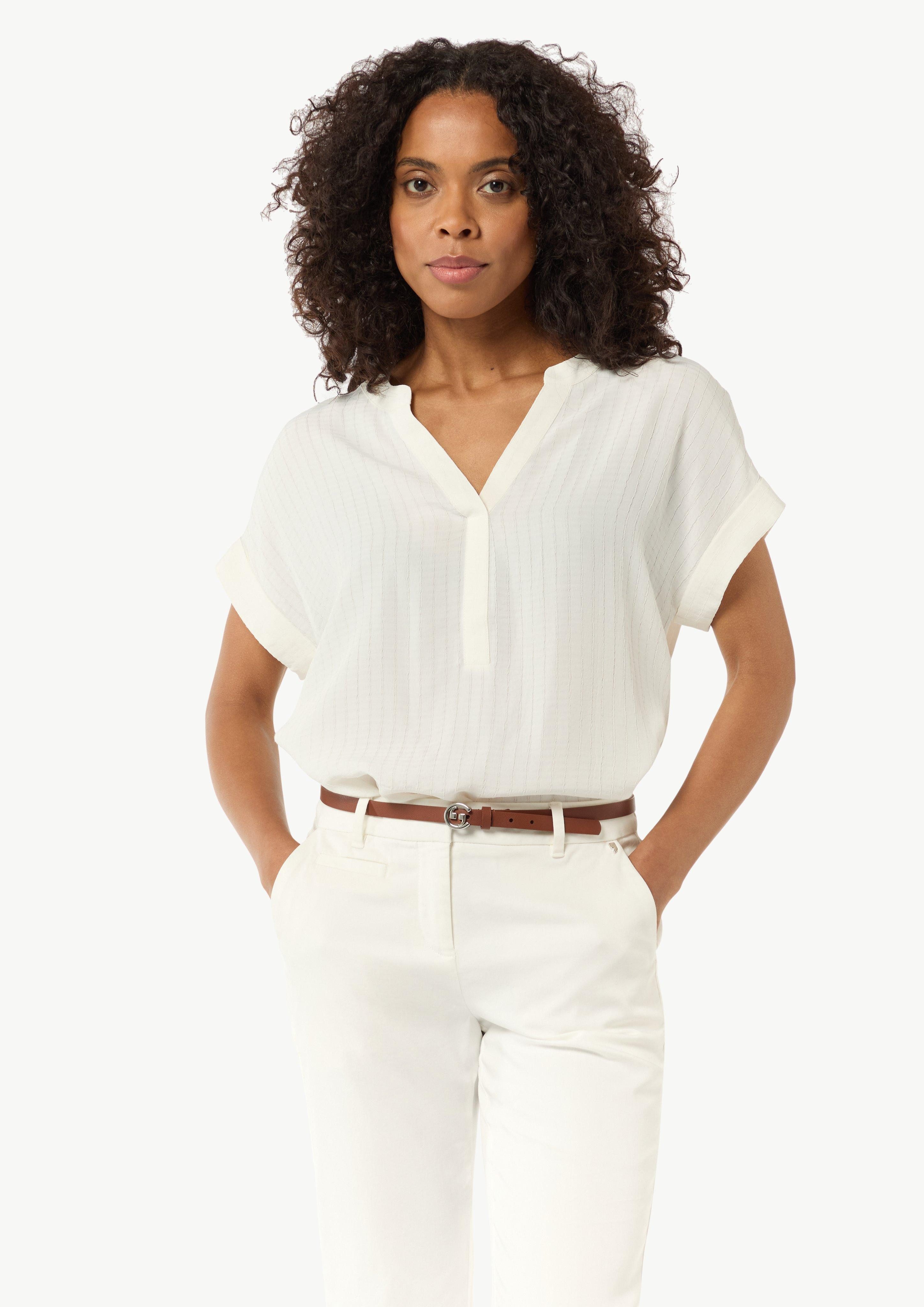 Kurzarmbluse Relaxed-Fit-Bluse mit Tunika-Ausschnitt