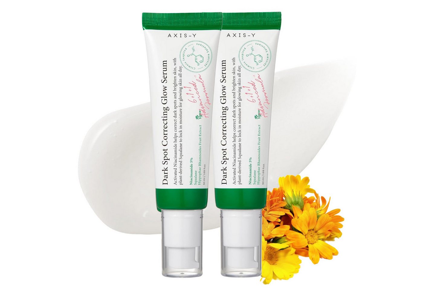 AXIS-Y Anti-Falten-Serum Dark Spot Correcting Glow Serum 5 % Niacinamide Hyperpigmentierung, 2-tlg., Aufhellung, Dunkle Flecken, Falten, Flüssigkeitszufuhr