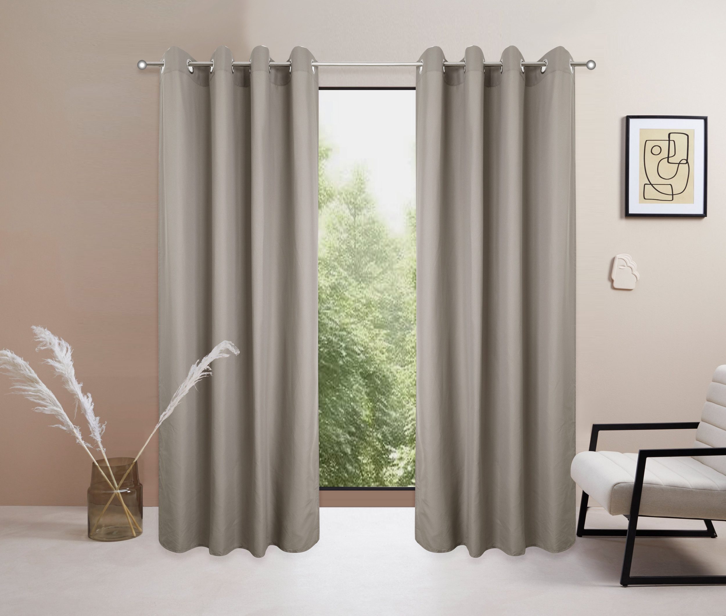 OTTO home Vorhang Raja (2 St), Ösen, blickdicht, Polyester, einfarbig, Einfache Montage, Pflegeleicht, Ösen, 2 er Pack, uni