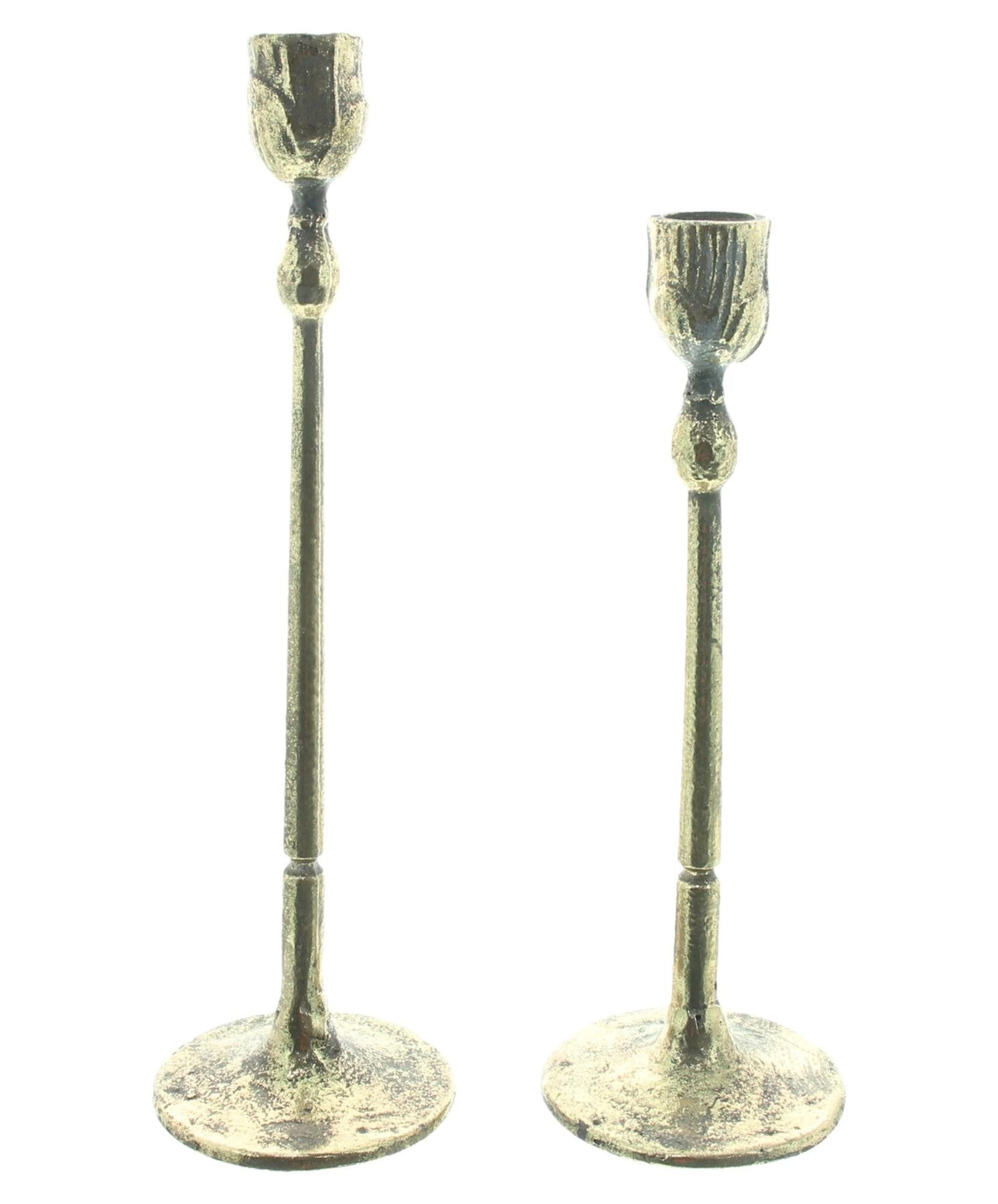 Dekoleidenschaft Kerzenständer "Gold" Metall 24 + 27 cm hoch, Stabkerzenhalter Kerzenhalter Stabkerze (2 St., im Set) – Bild 4 von 5