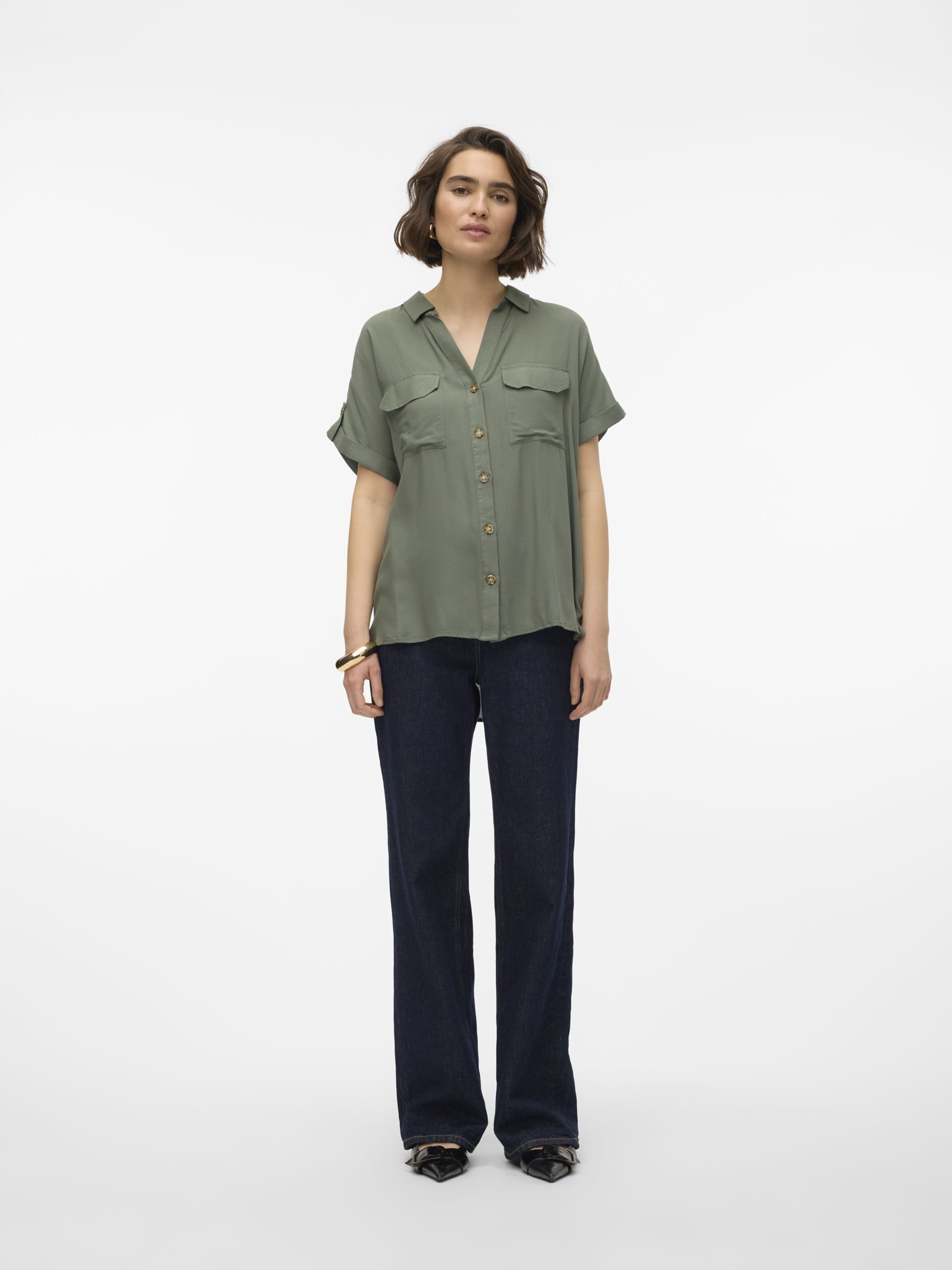 Vero Moda Kurzarmbluse VMBUMPY S/S SHIRT WVN GA NOOS Viskose, regular fit