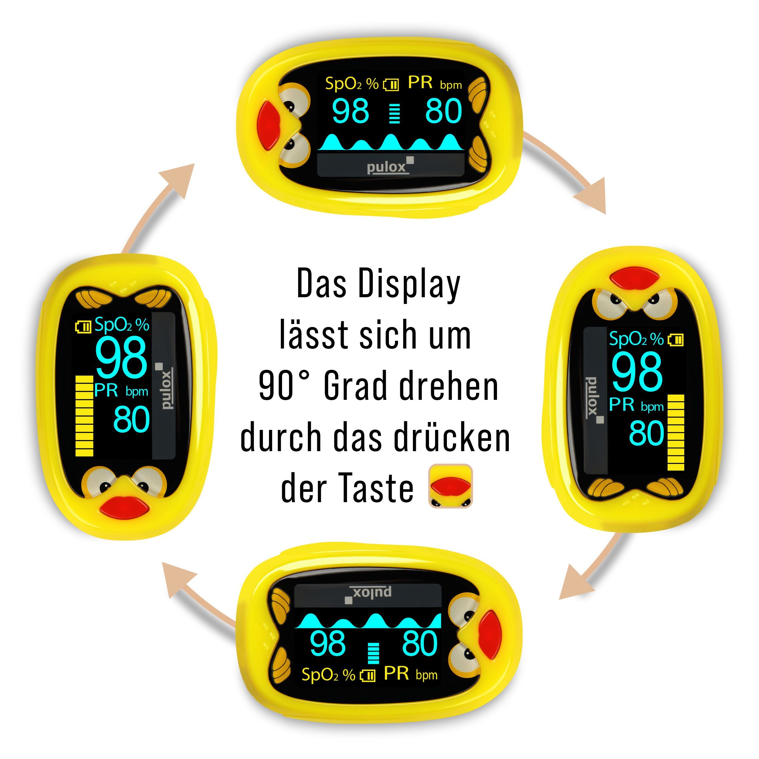 pulox Pulsoximeter PO-210B für Kinder - Akkubetriebenes Kinderoximeter mit Warnfunktion