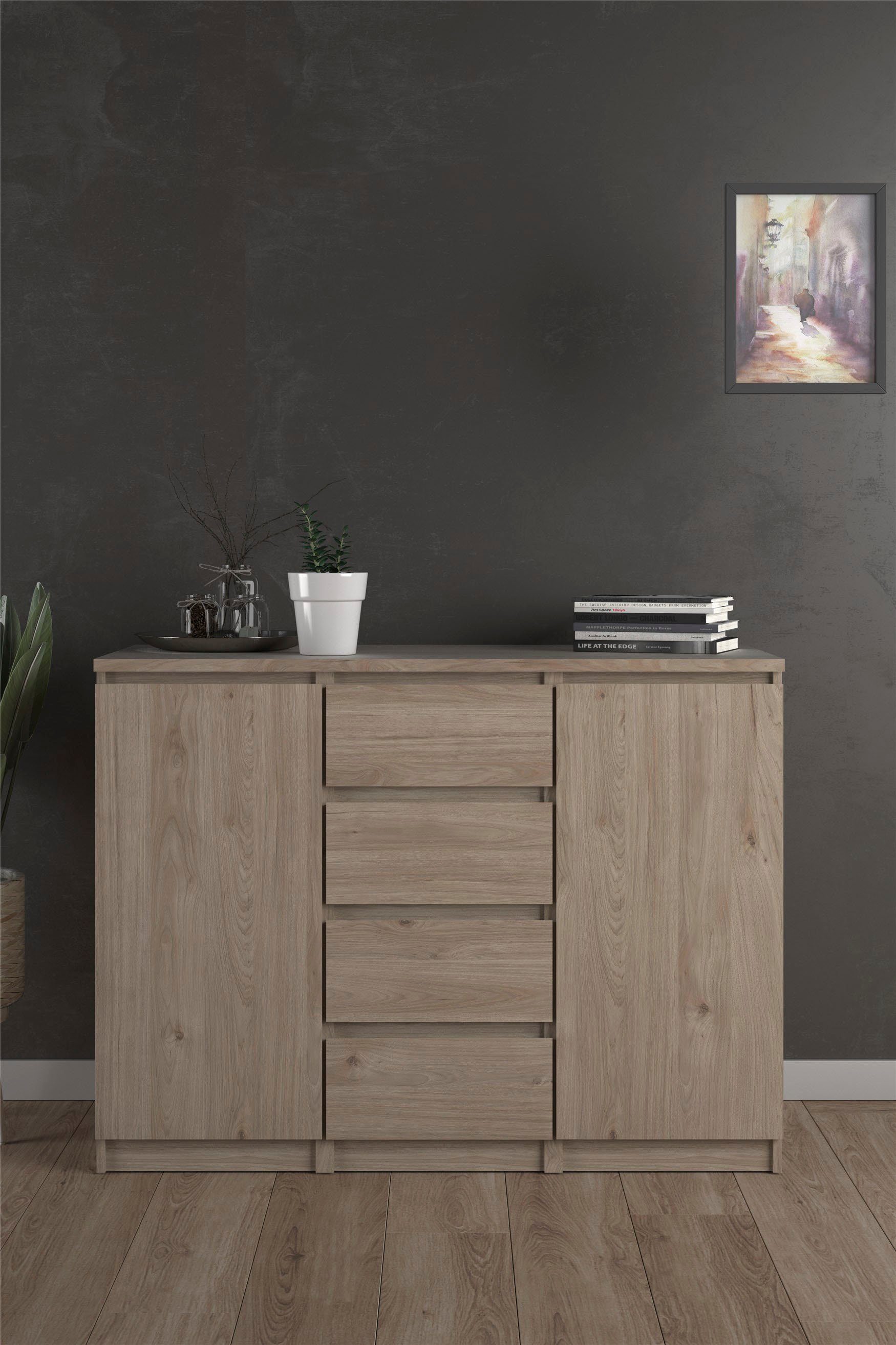 Home affaire Kommode Naia, Sideboard, 4 Schubladen, 2 Türen, Aufbewahrung, grifflose Front, Mit Einlegeböden, modern, skandinavisches Design, in mehrere Farben